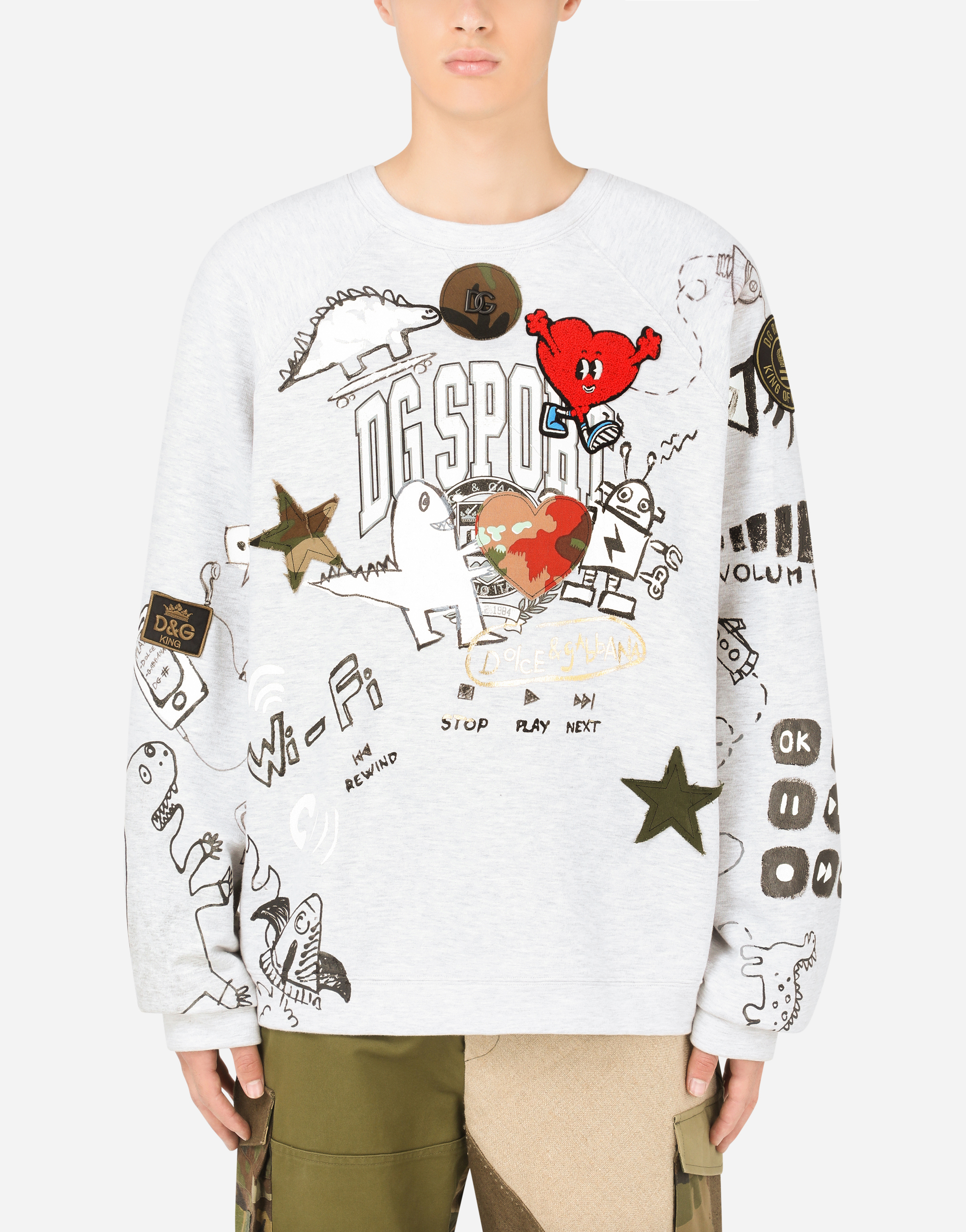 Printed jersey sweatshirt with patch in Grey