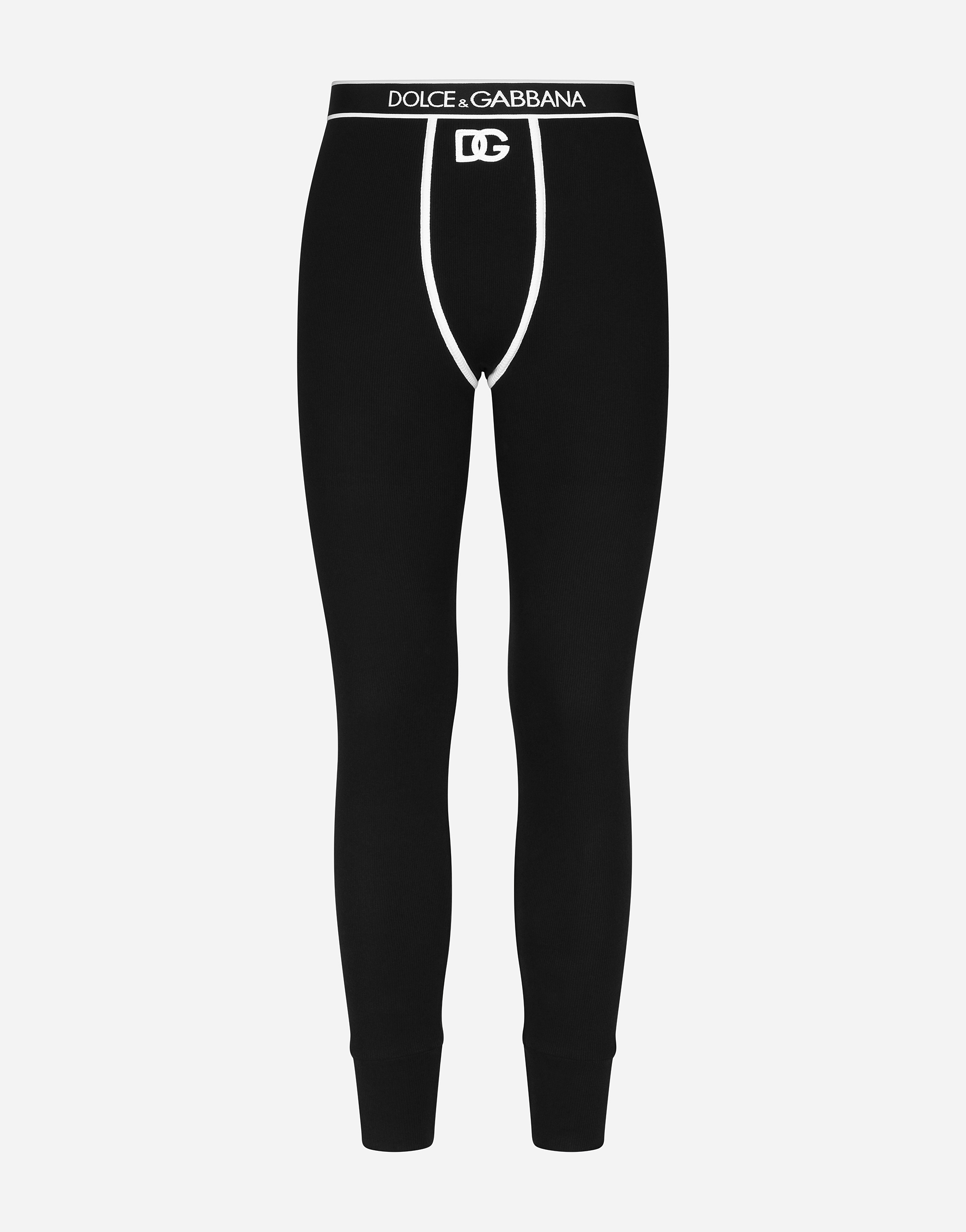 Fine-rib cotton leggings with DG patch in Black/White