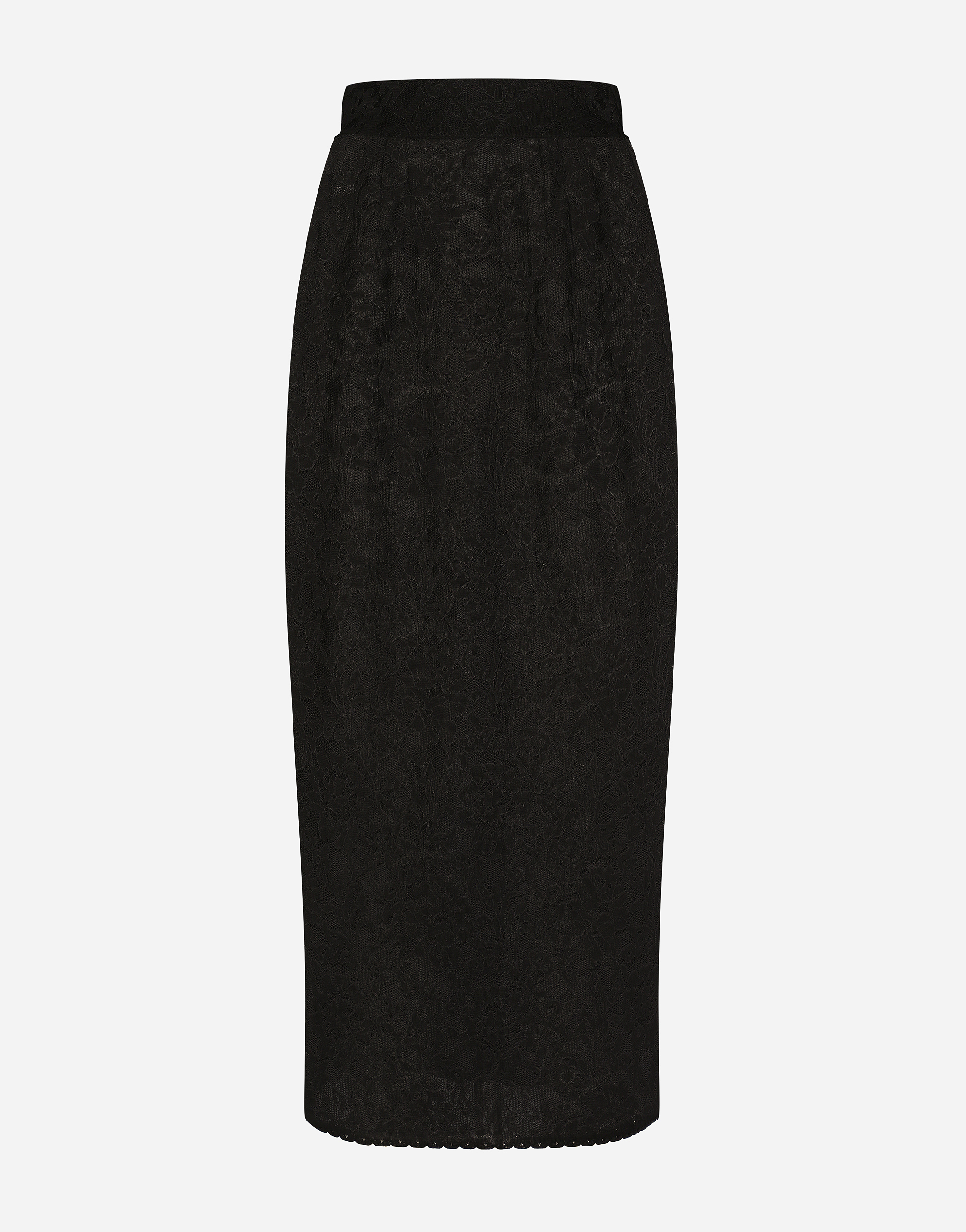 Lace-stitch calf-length skirt in Black