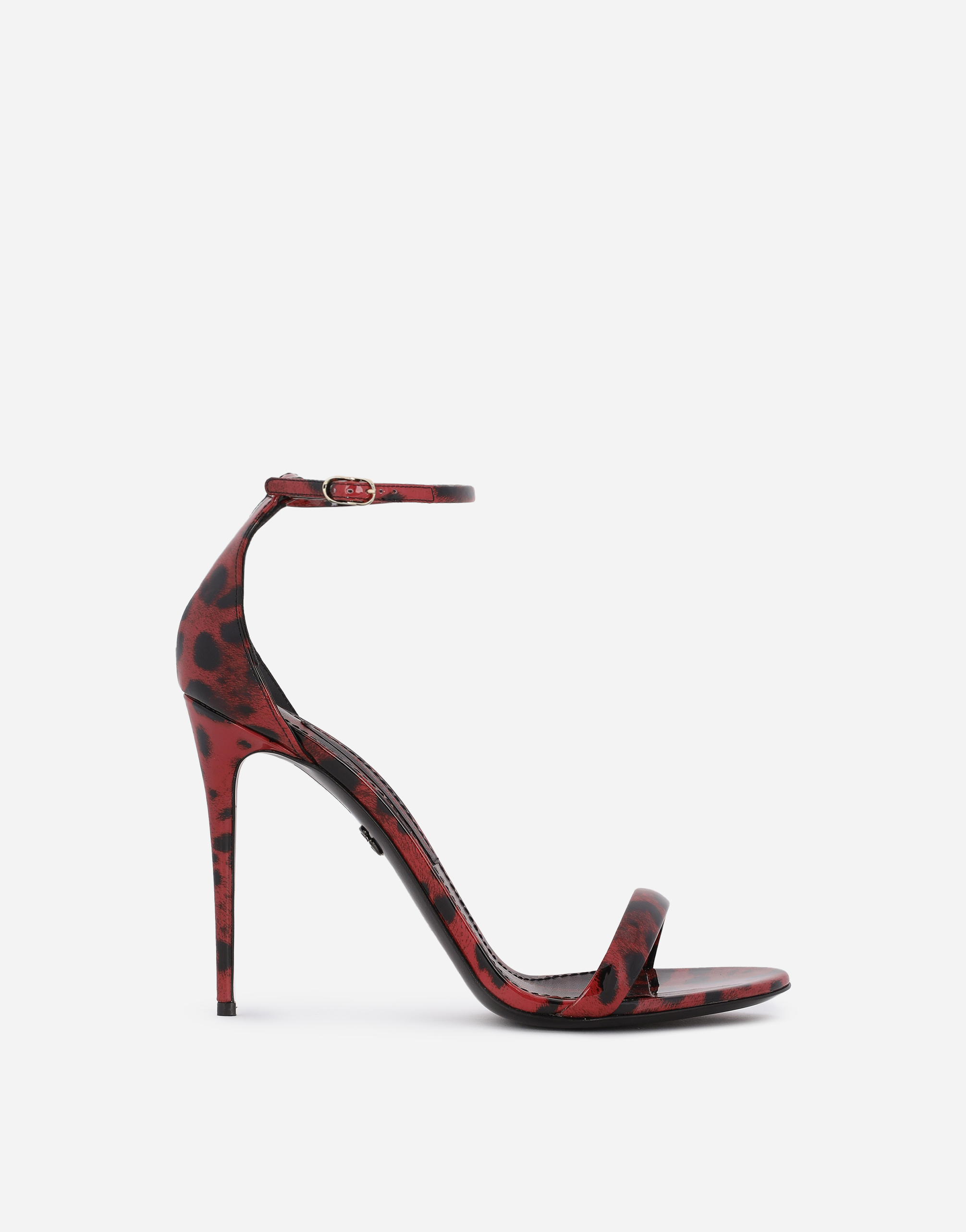 Sandals in red leopard-print patent leather in Multicolor