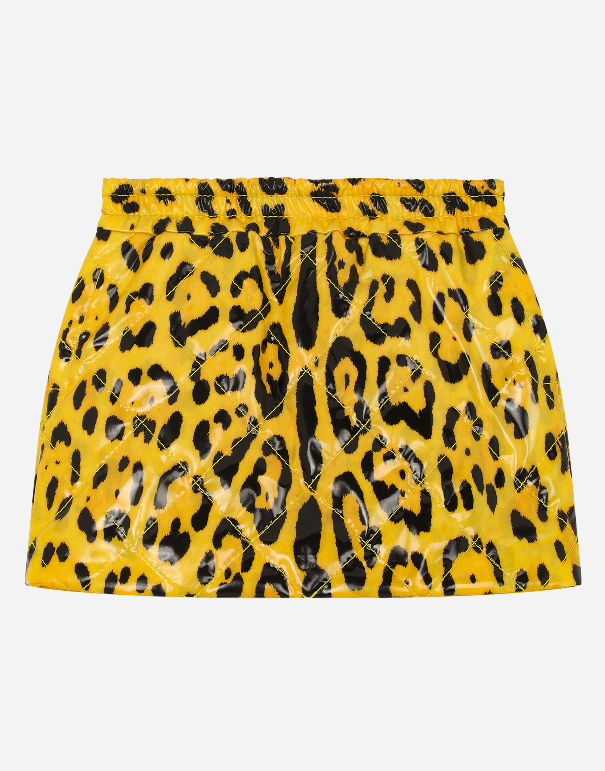 Short coated satin skirt with leopard print in Multicolor