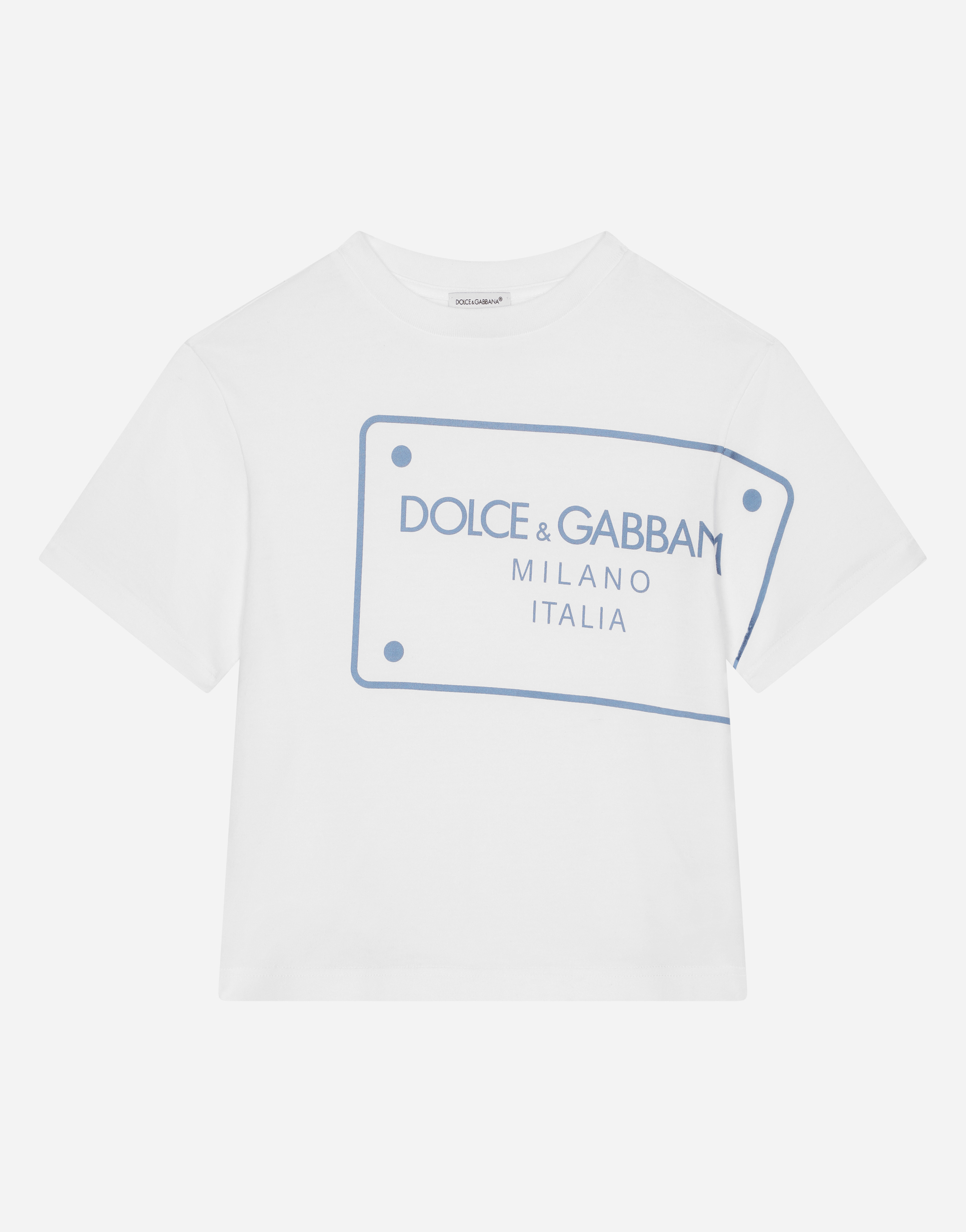 Dolce & Gabbana Kids' Jersey T-shirt With Logo Tag Print In White
