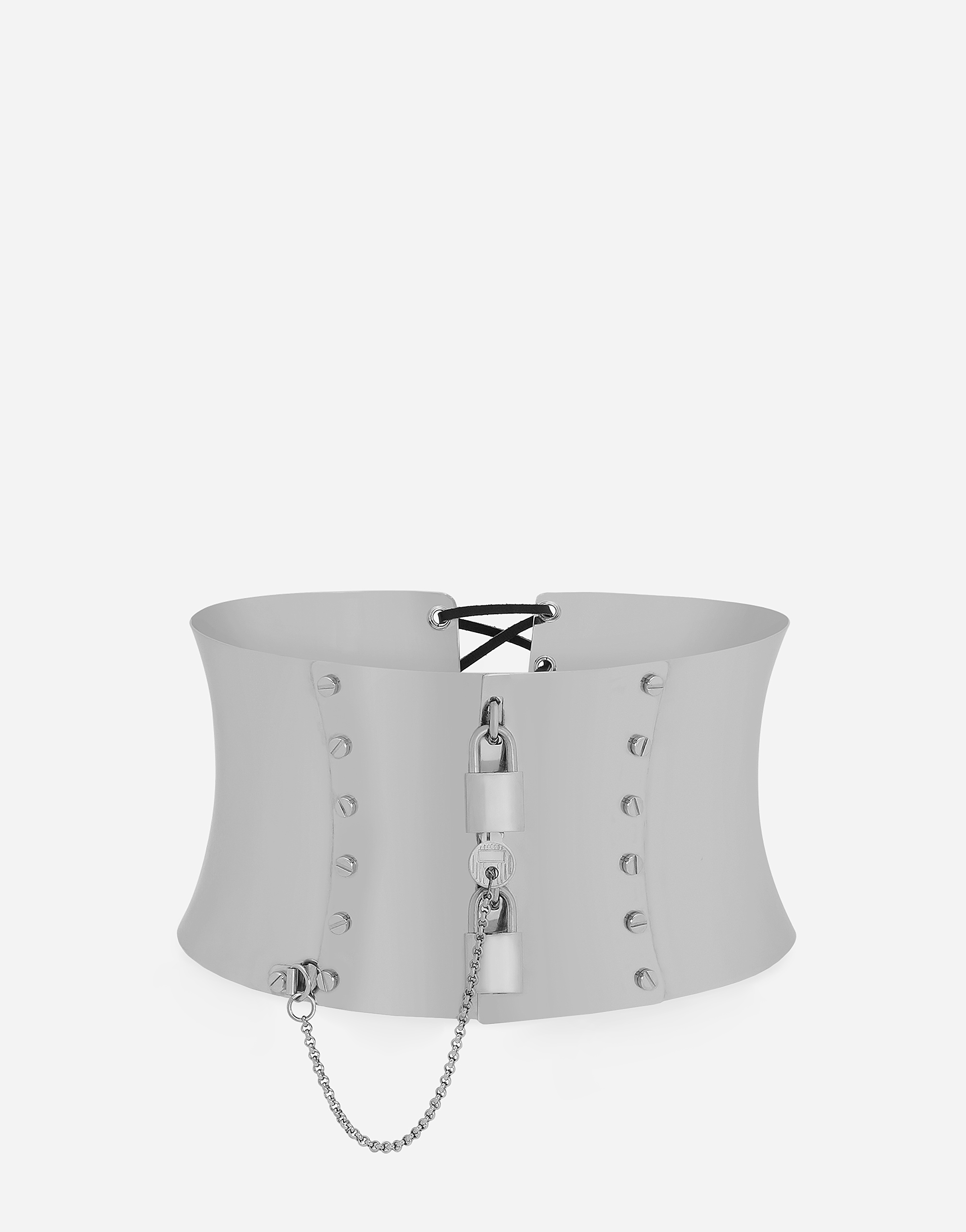High corset belt with padlocks in Silver