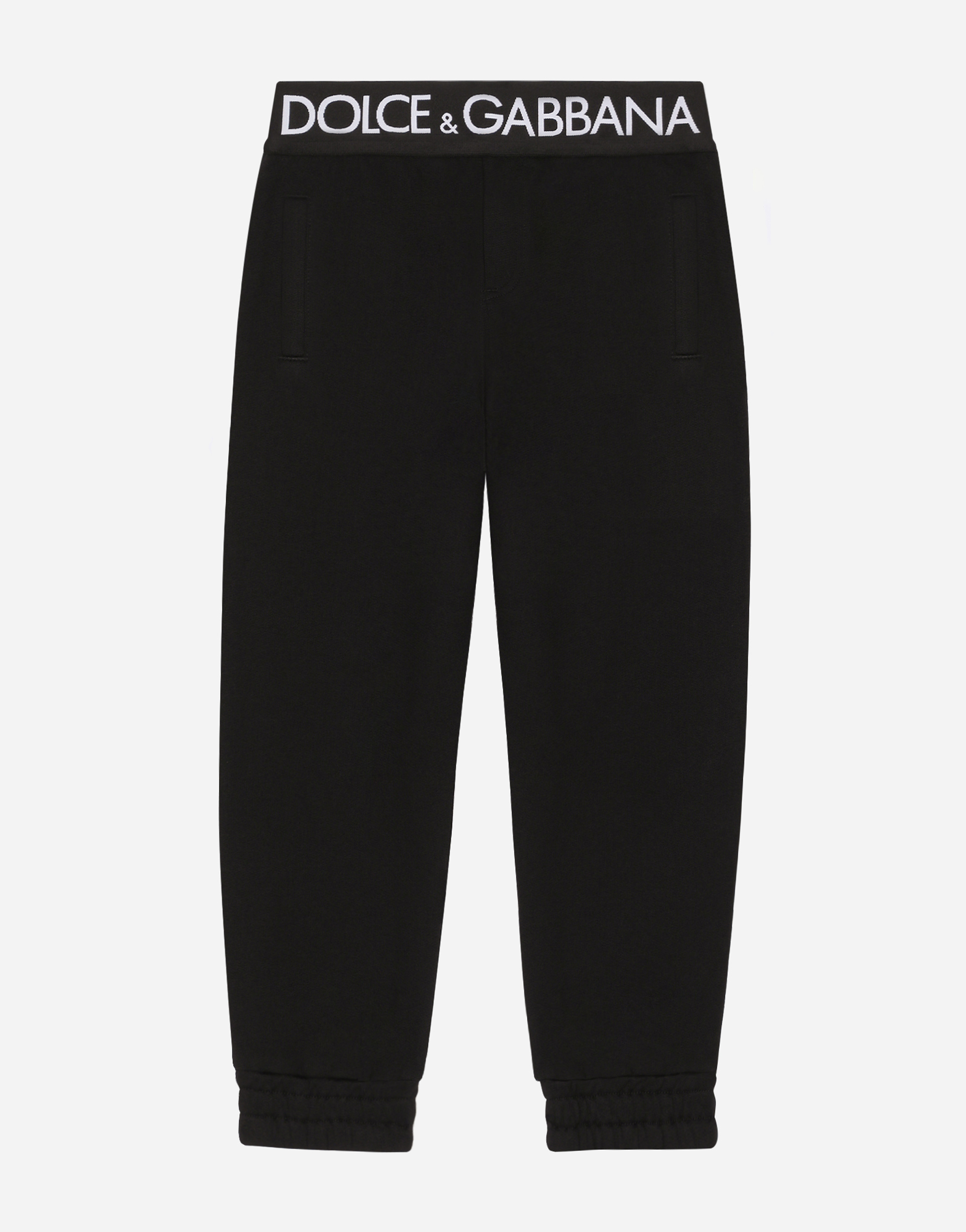 Jersey jogging pants with branded elastic in Black