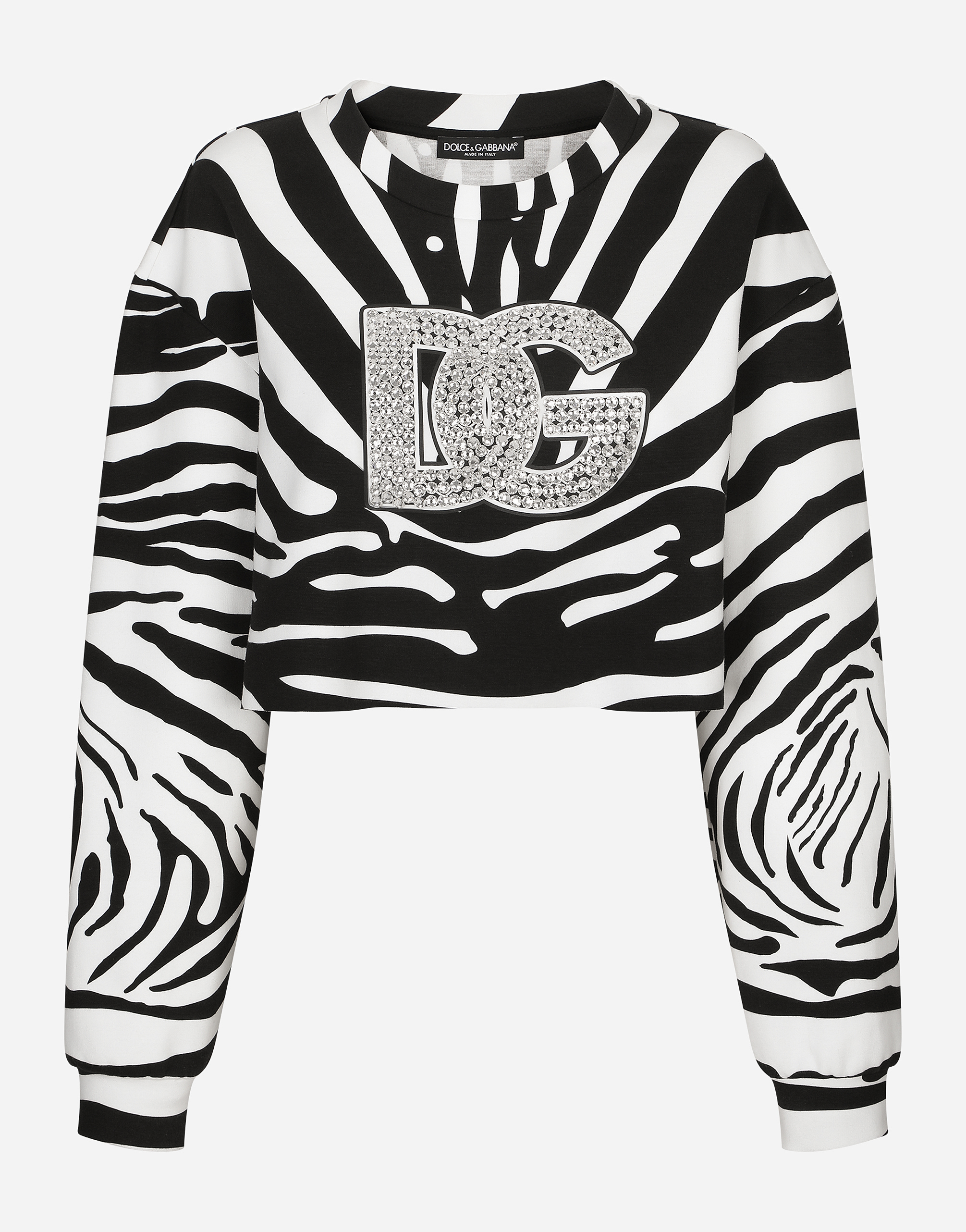 Zebra-print interlock sweatshirt with crystal-embellished DG logo in Multicolor