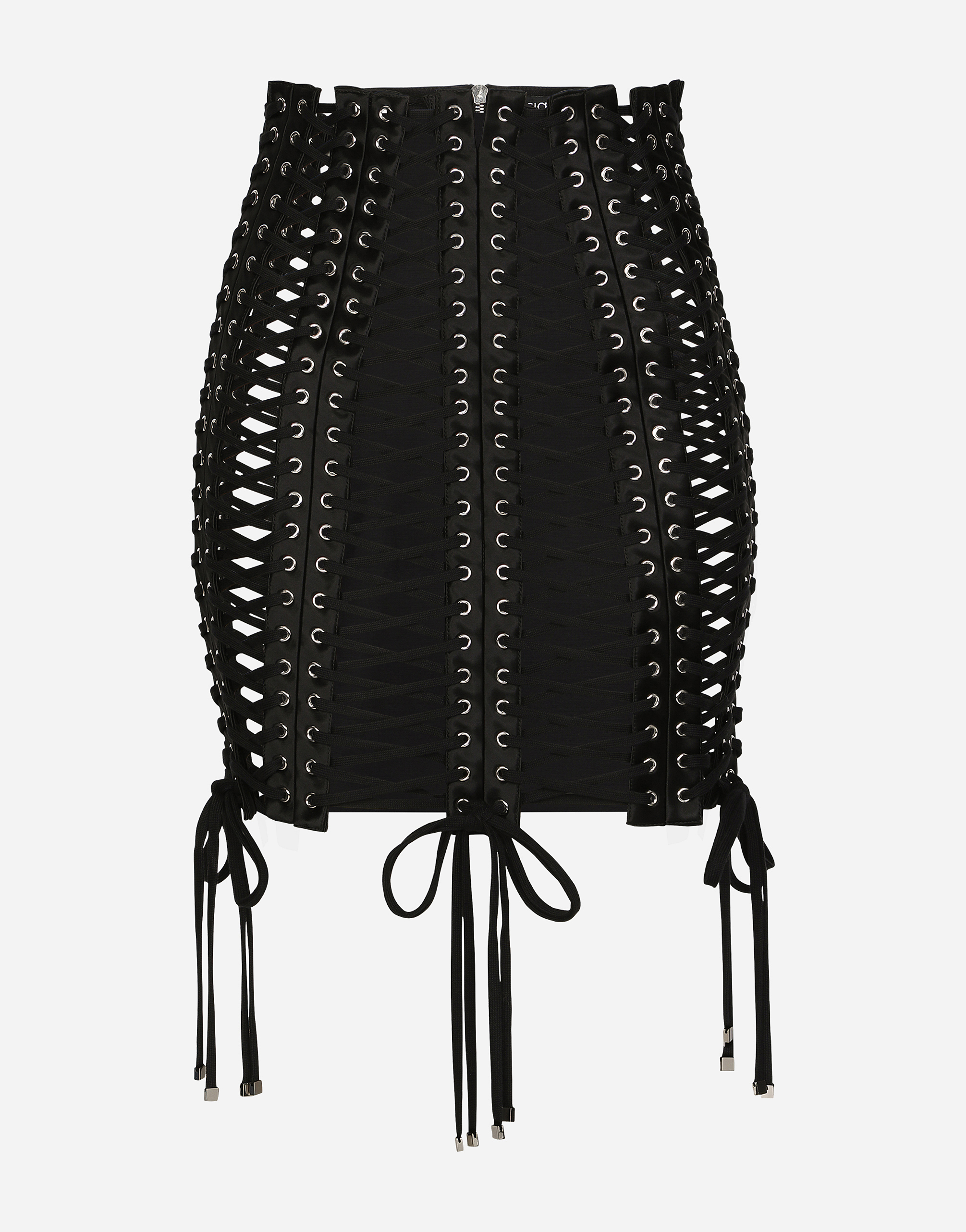 Miniskirt with laces and eyelets in Black