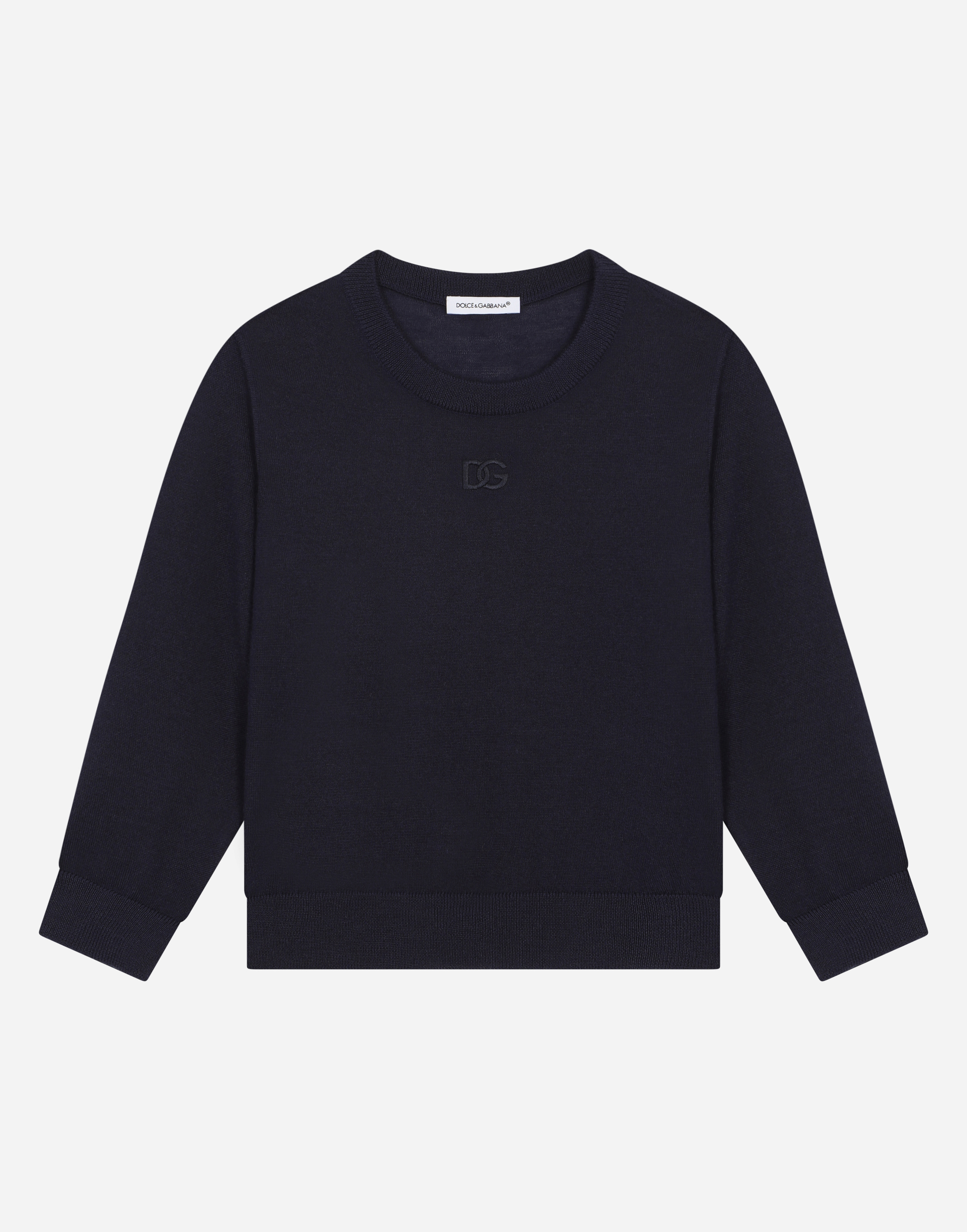 Cashmere round-neck sweater with DG logo embroidery in Blue