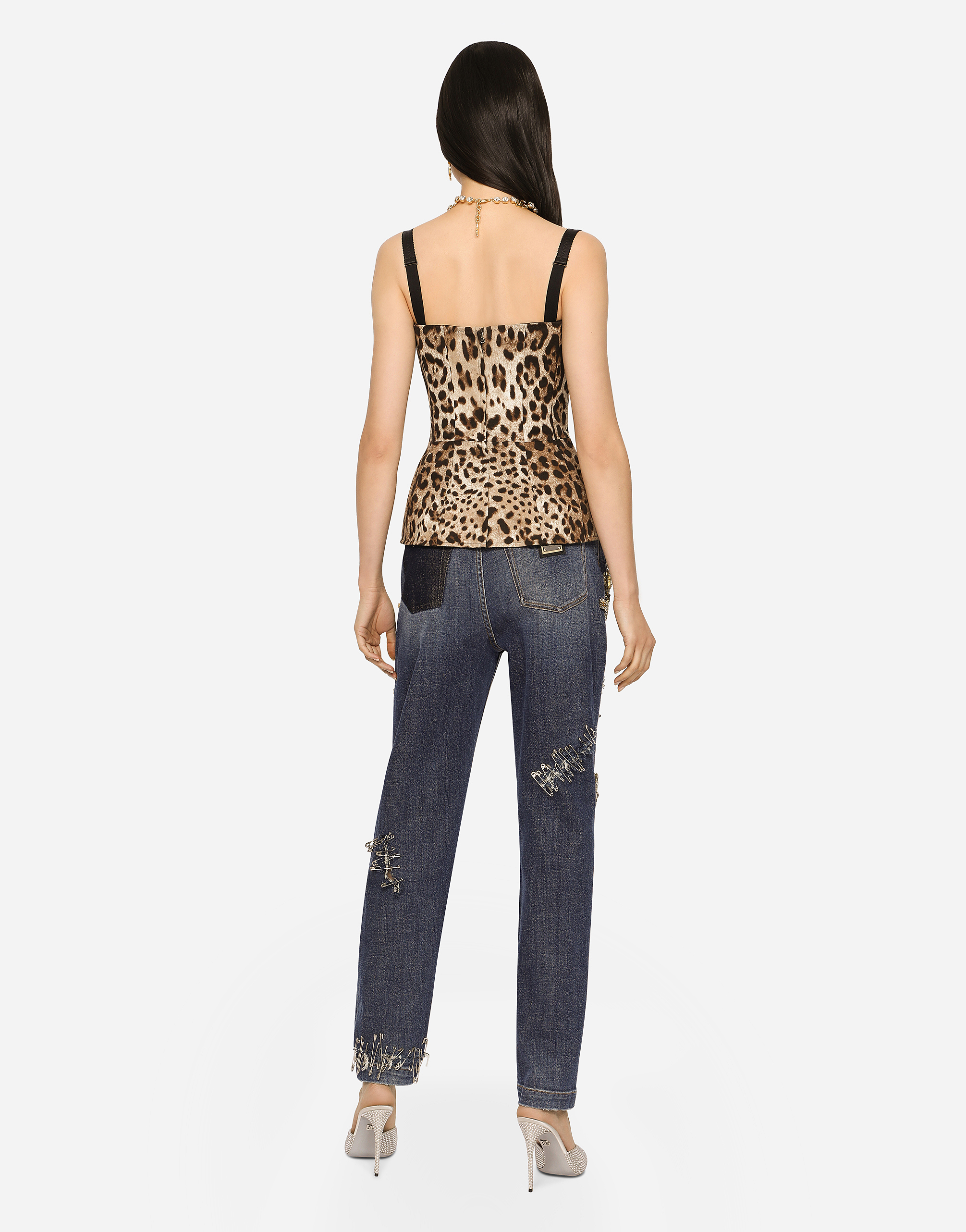 Leopard-print drill shaper corset with laces in Animal Print