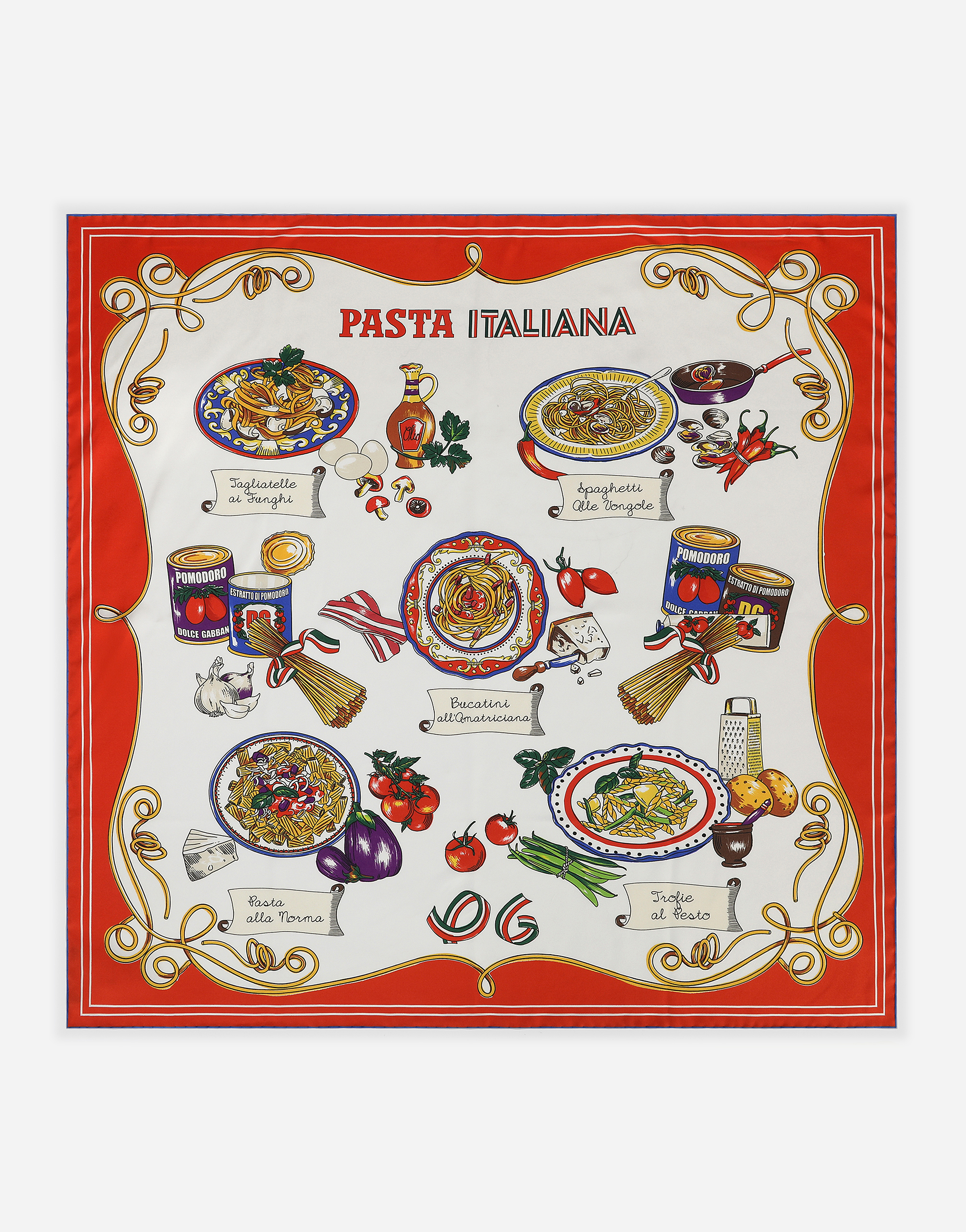Pasta-print twill scarf (90 x 90) in Multicolor