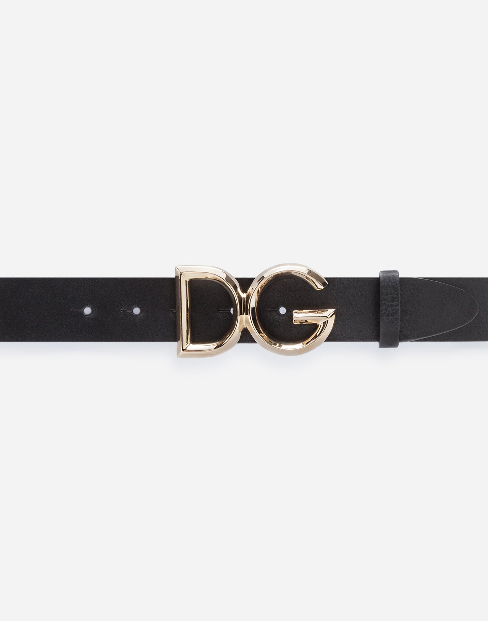 Luxury leather belt with DG logo in Black/Gold for Men 