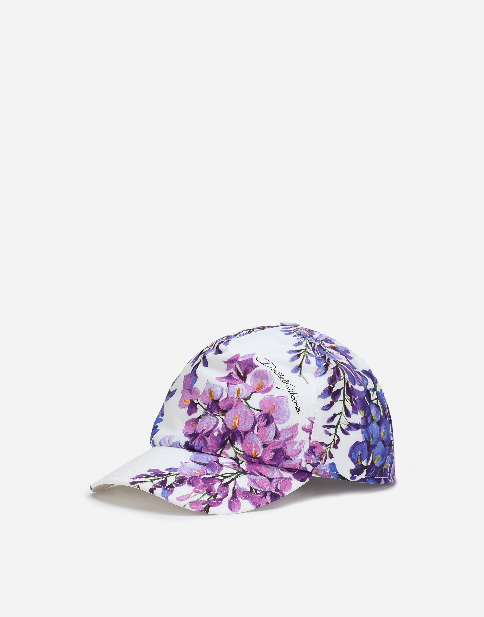 Poplin baseball cap with wisteria print in Multicolor
