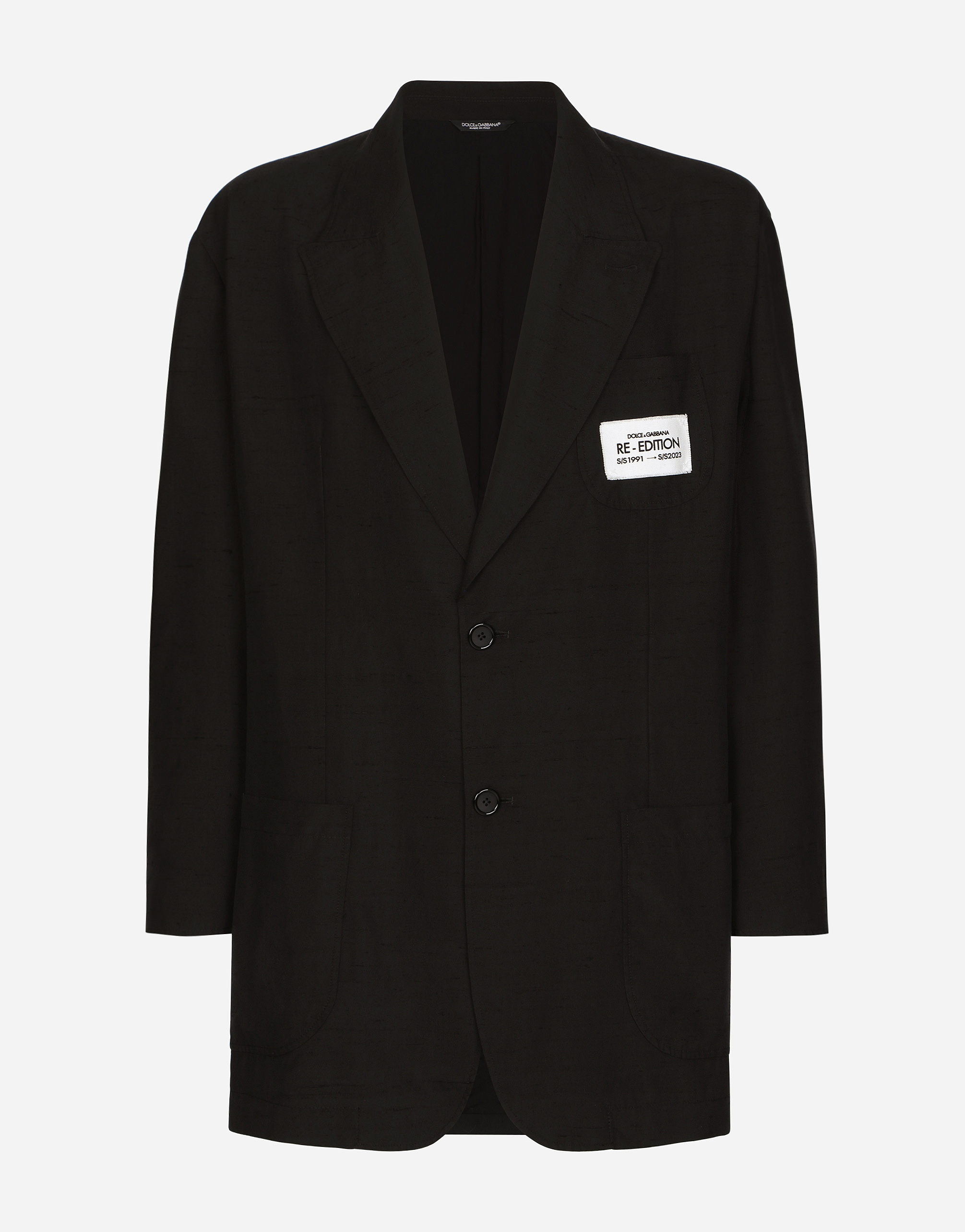 Oversize shantung silk and cotton jacket in Black