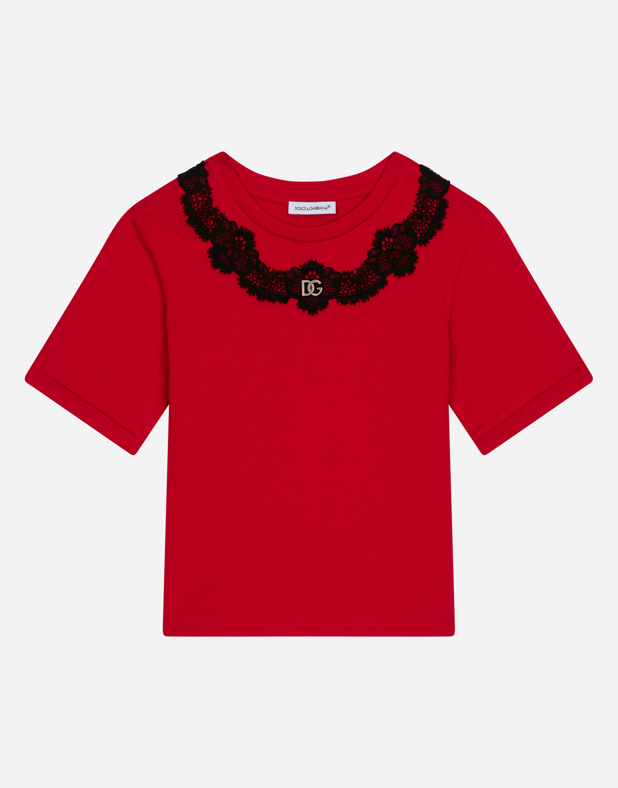 Jersey T-shirt with lace insert in Red