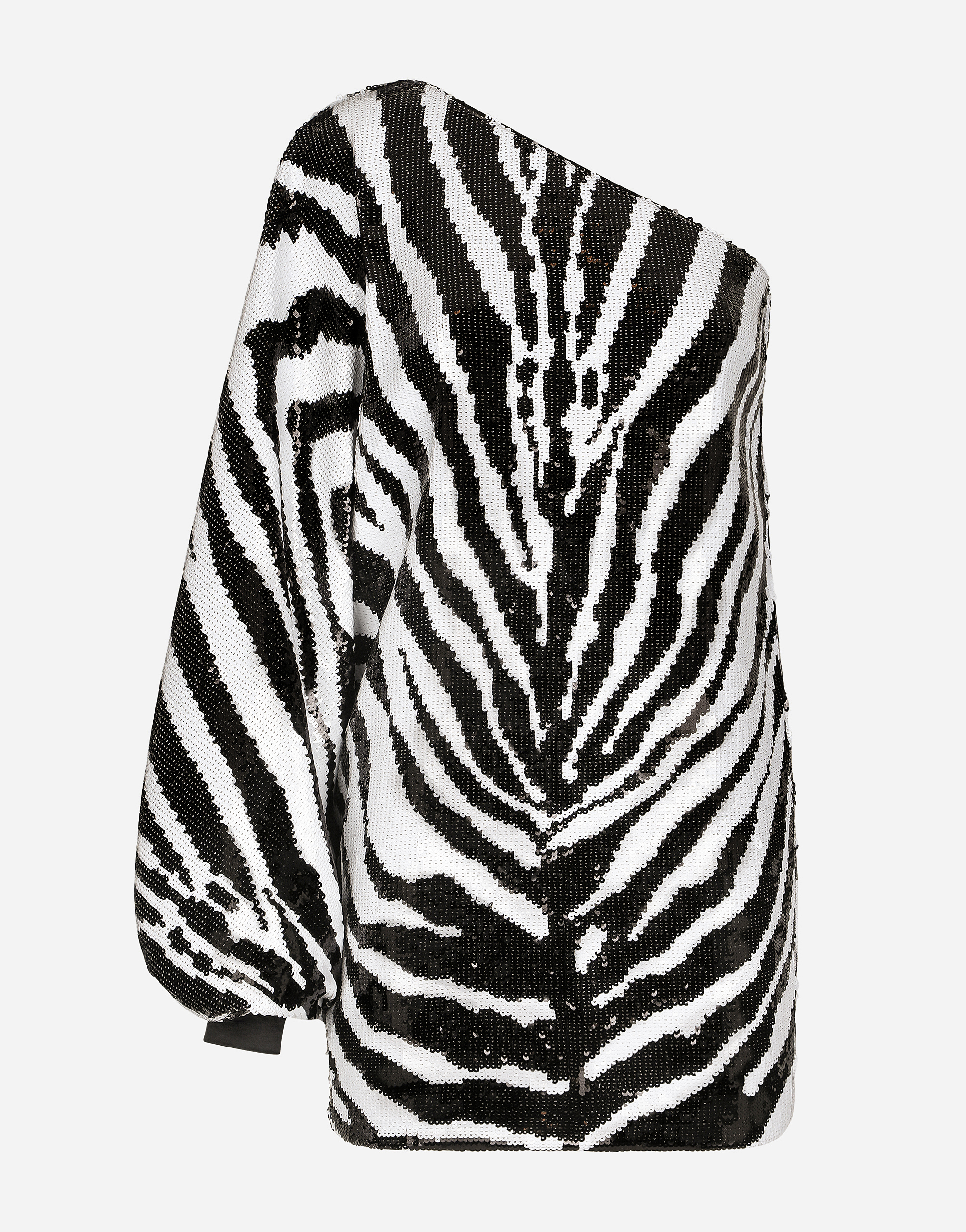 Dolce & Gabbana Short sequined one-shoulder dress with zebra print