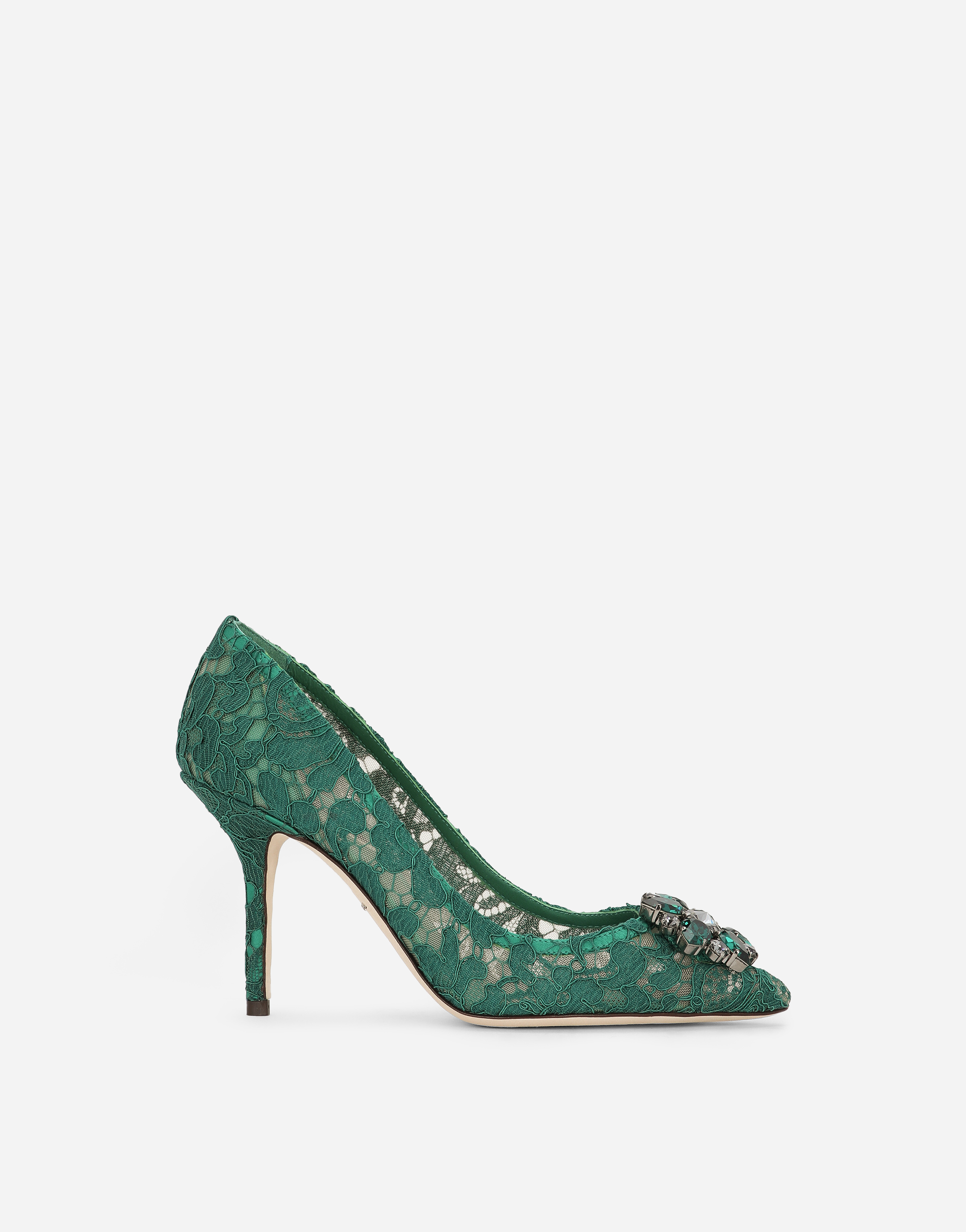 Lace rainbow pumps with brooch detailing in Green