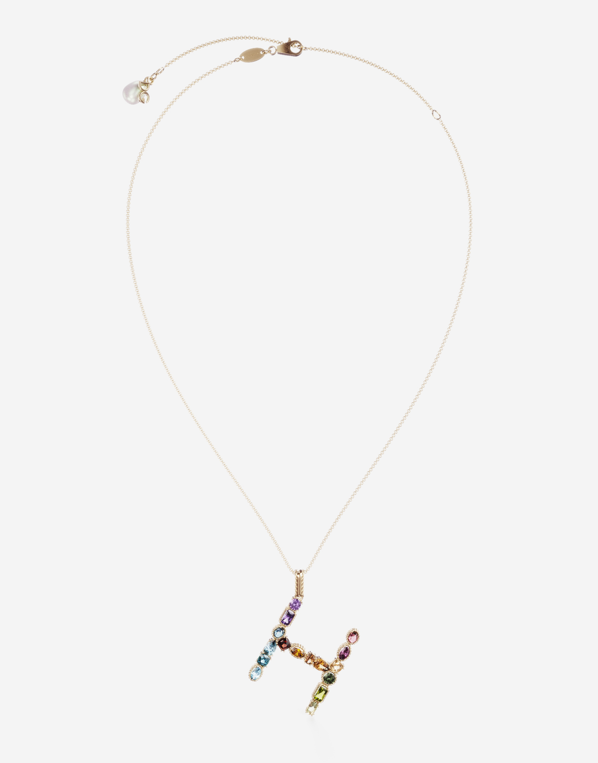 Rainbow alphabet H pendant in yellow gold with multicolor fine gems in Gold