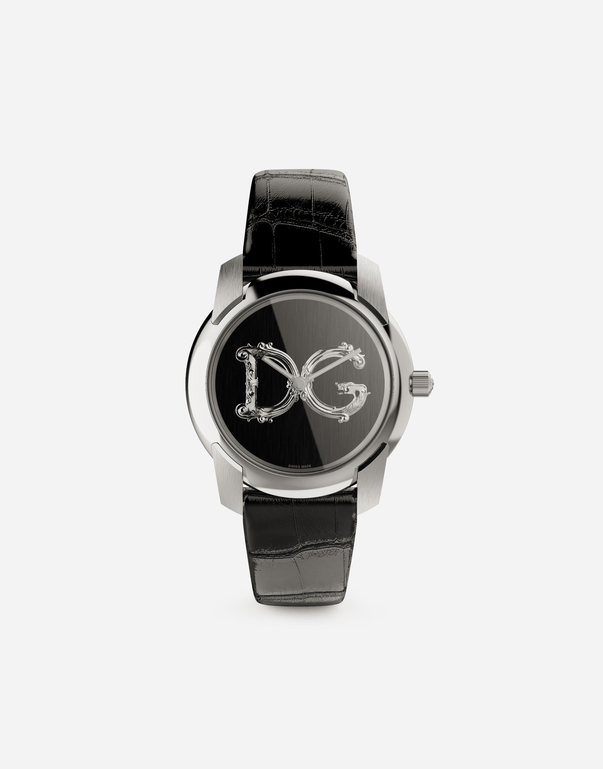 DG7 Barocco watch with black alligator strap in Black