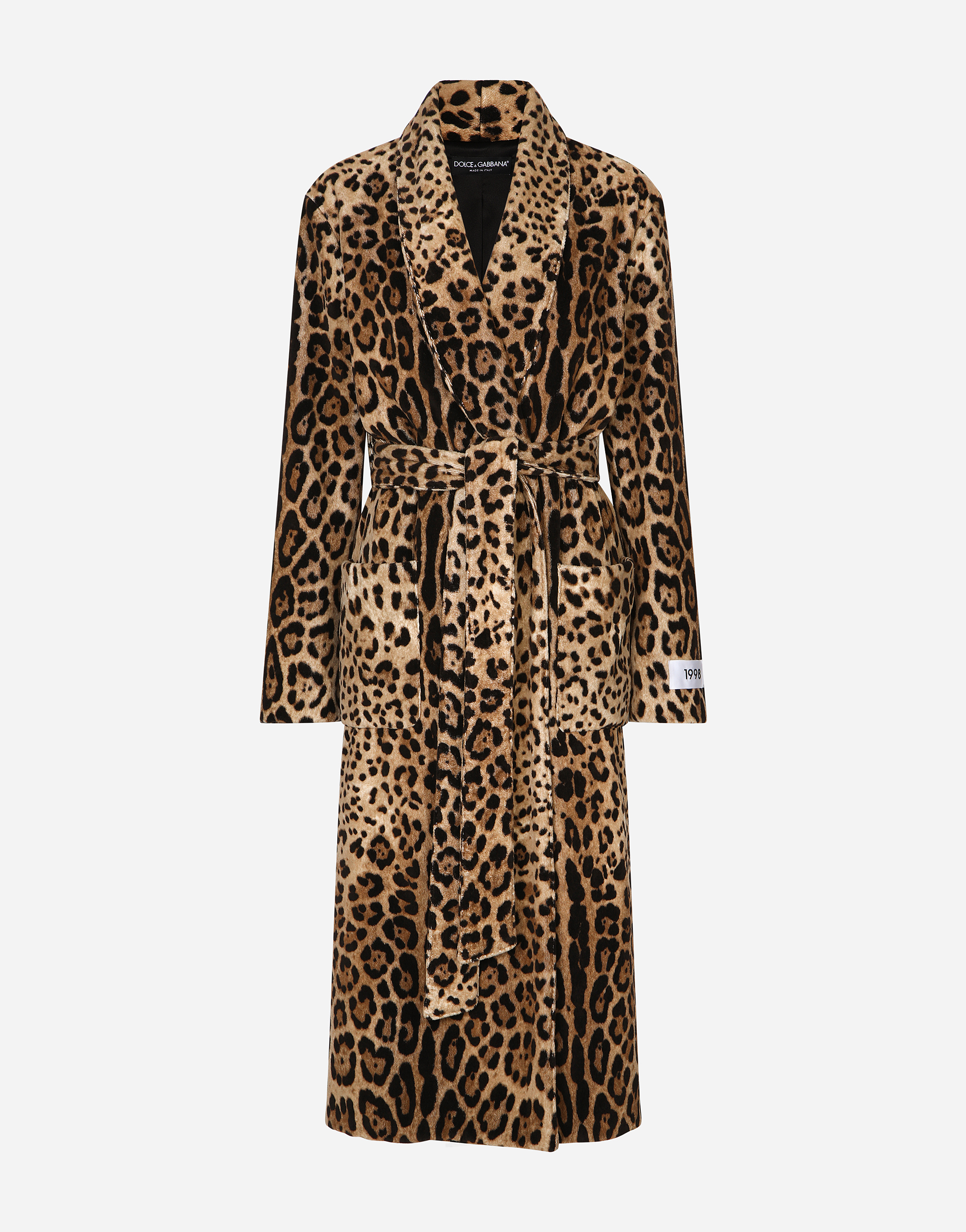 KIM DOLCE&GABBANA Leopard-print terrycloth coat with belt and the Re-Edition label in Animal Print