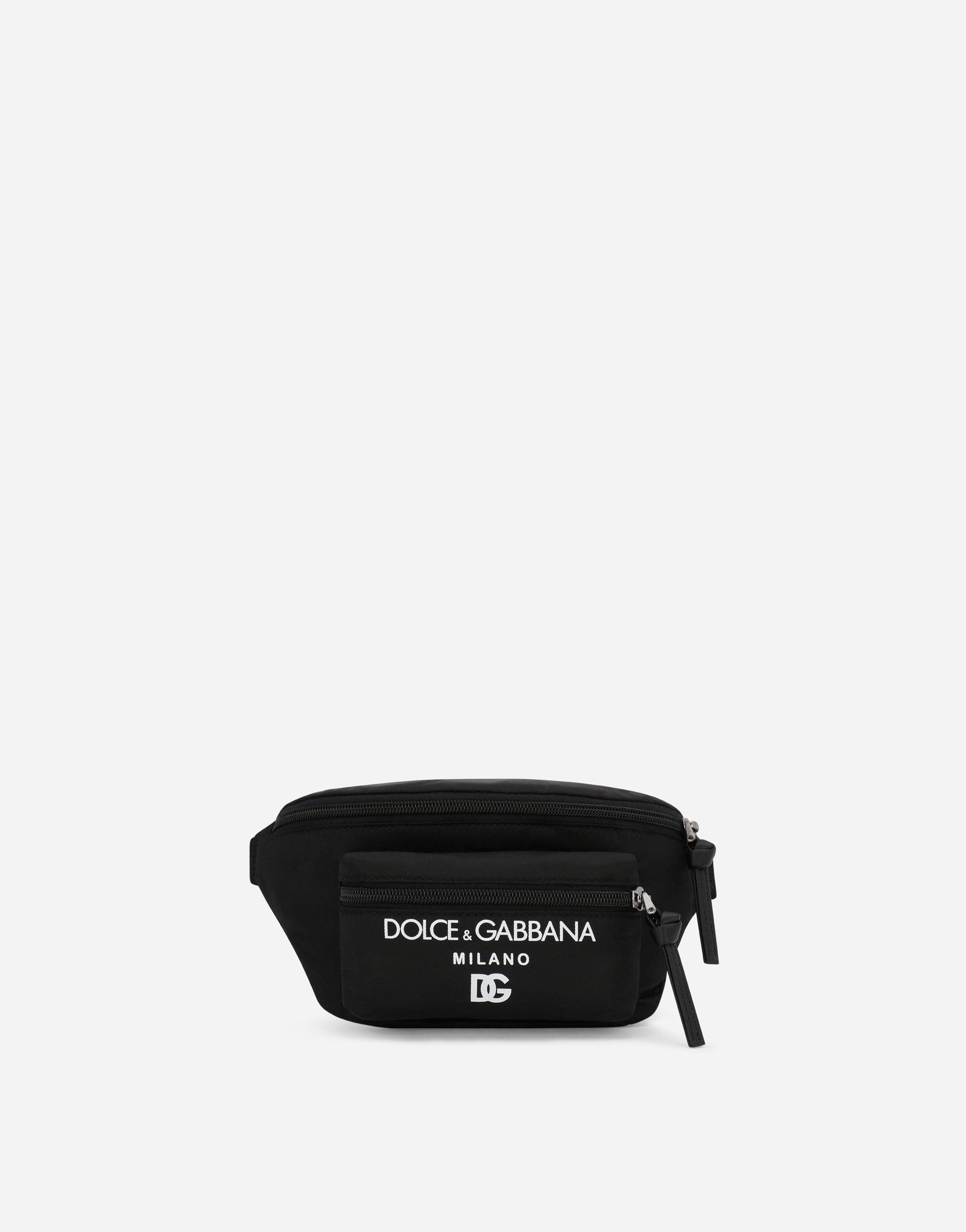 Nylon belt bag with Dolce&Gabbana Milano print in Black