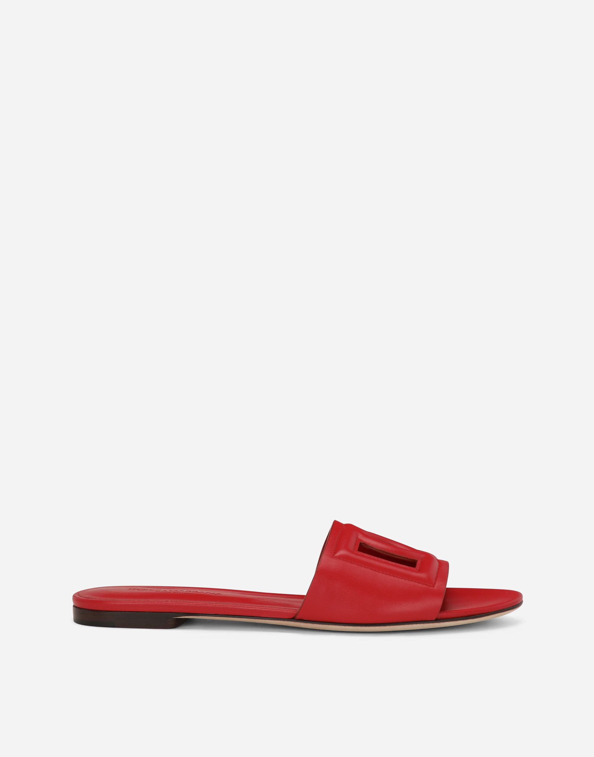 Calfskin sliders with DG logo in Red