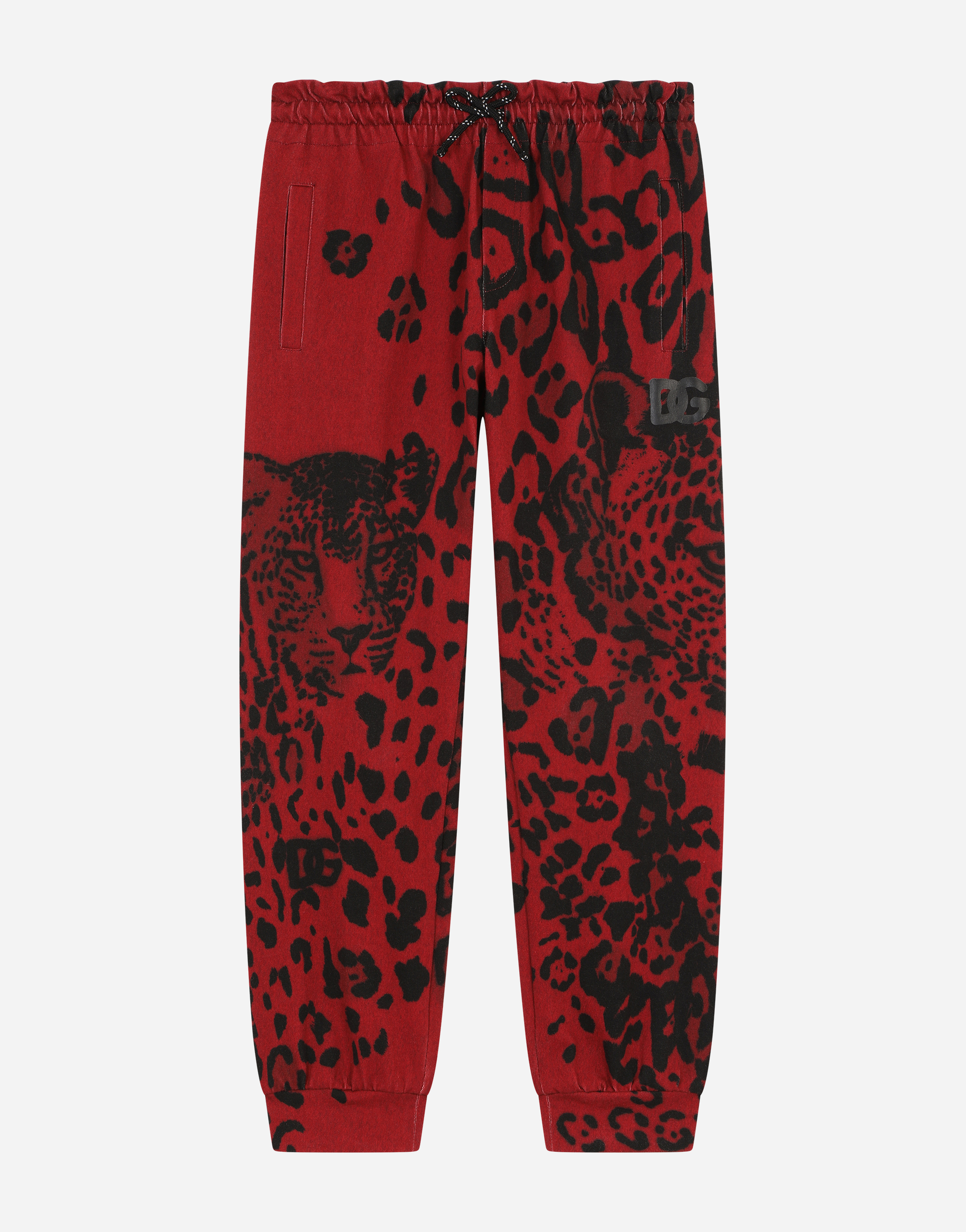 Jersey jogging pants with leopard print in Multicolor