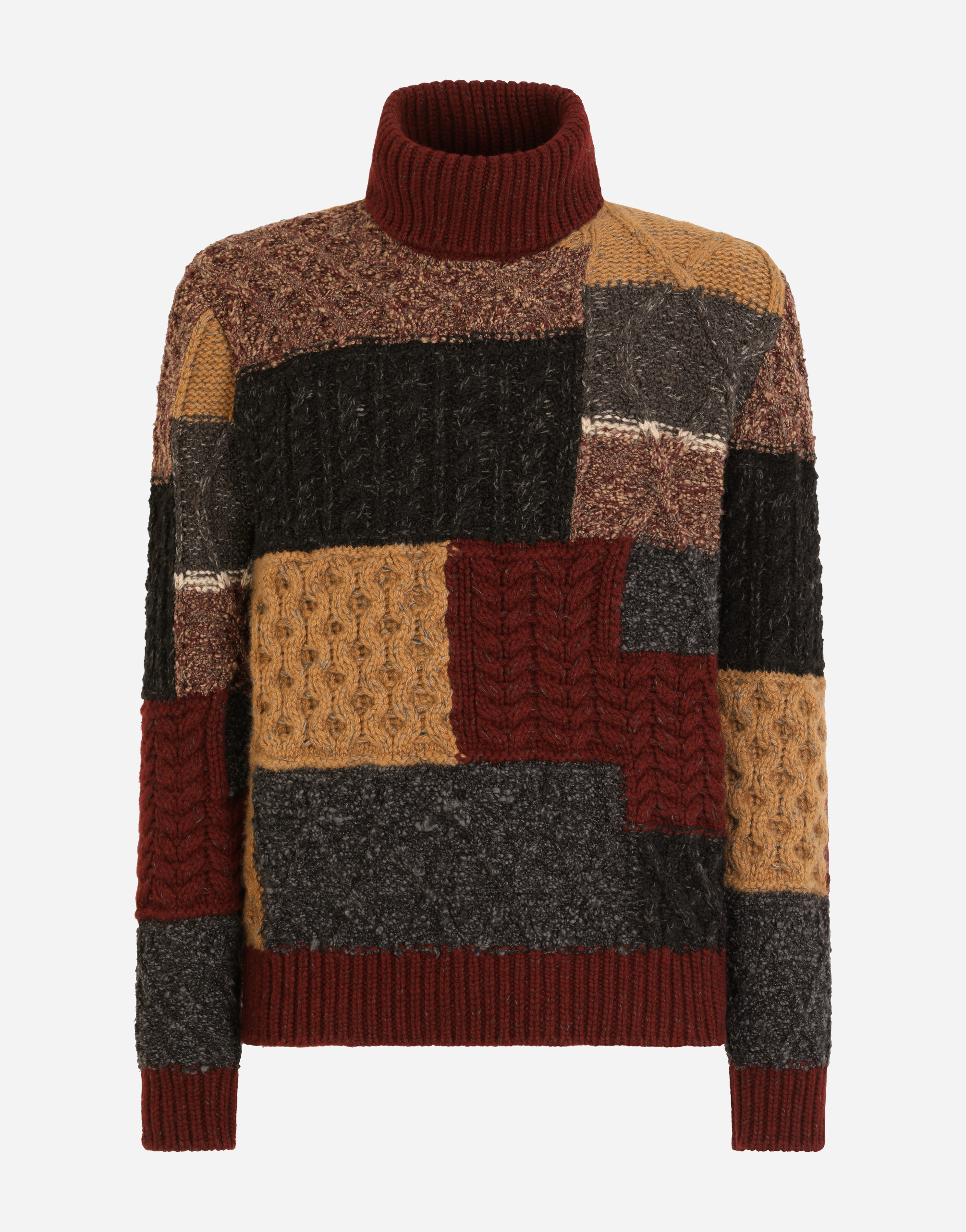 Wool and cashmere patchwork turtle-neck sweater in Multicolor