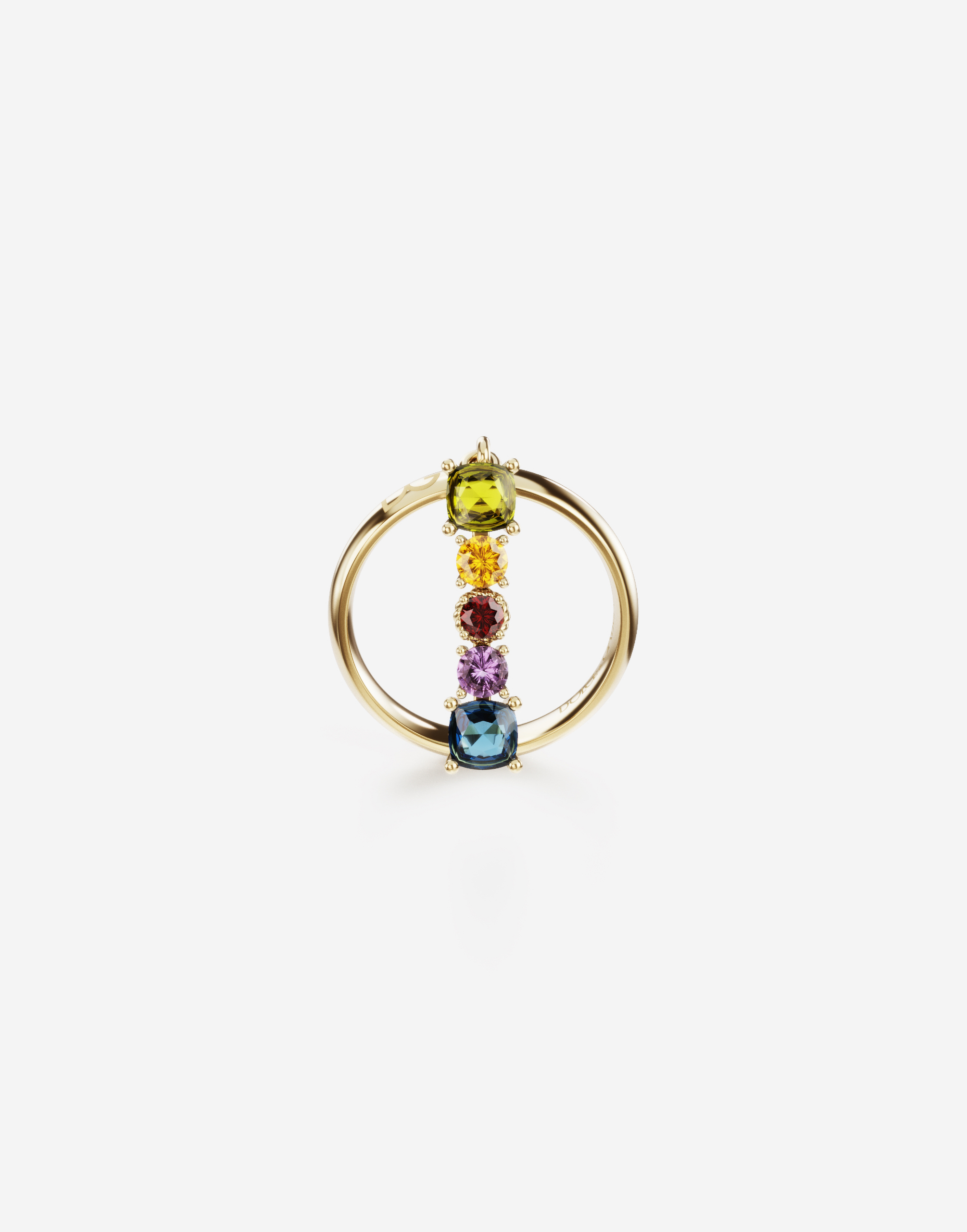 Rainbow alphabet I ring in yellow gold with multicolor fine gems in Gold