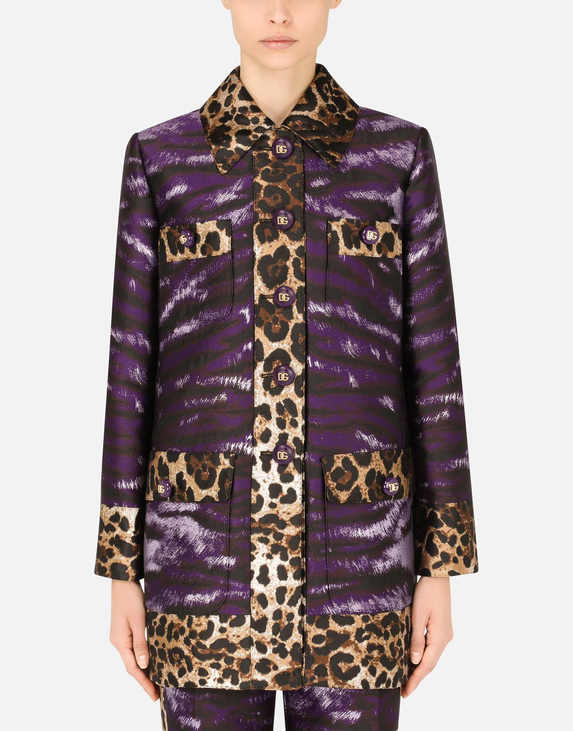 Lamé jacquard jacket with tiger print in Multicolor