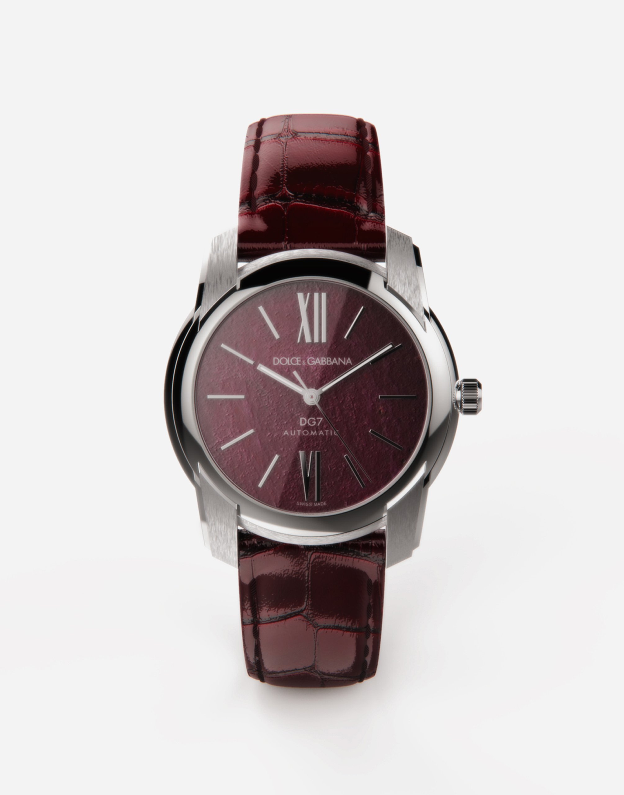DG7 watch in steel with ruby in Bordeaux