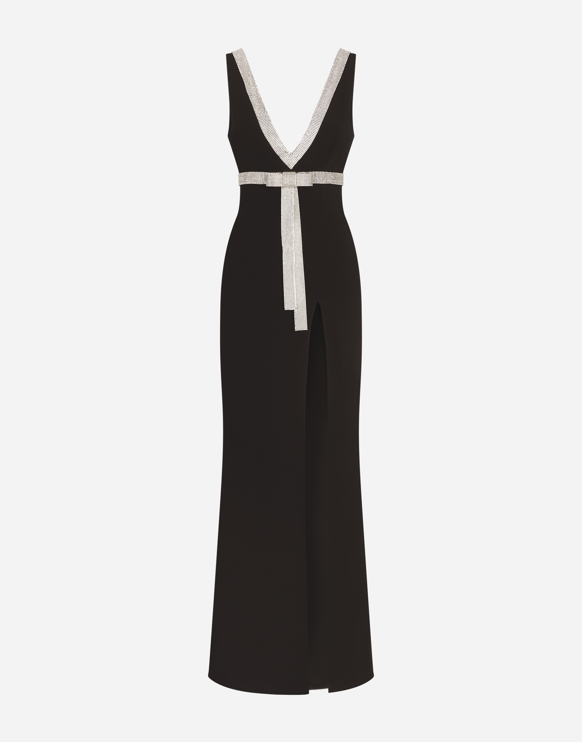 Long cady dress with rhinestone embellishment in Black