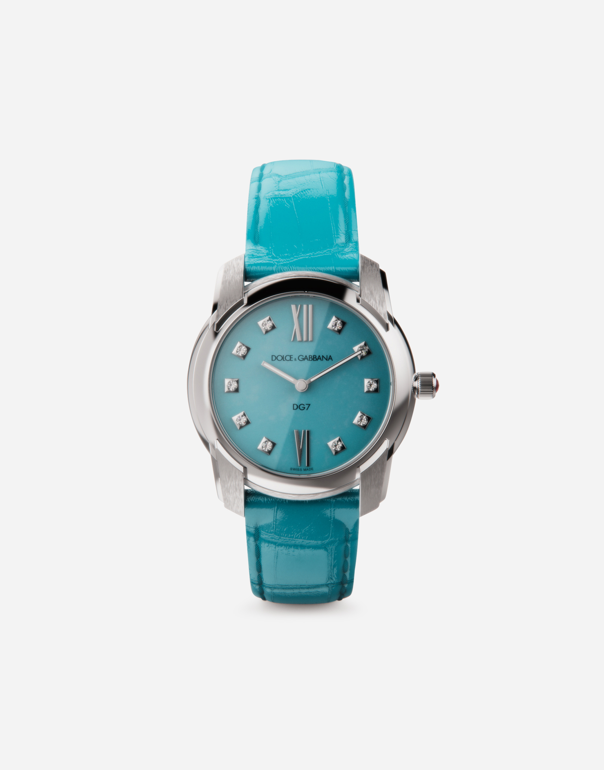 DG7 watch in steel with turquoise and diamonds in Azure