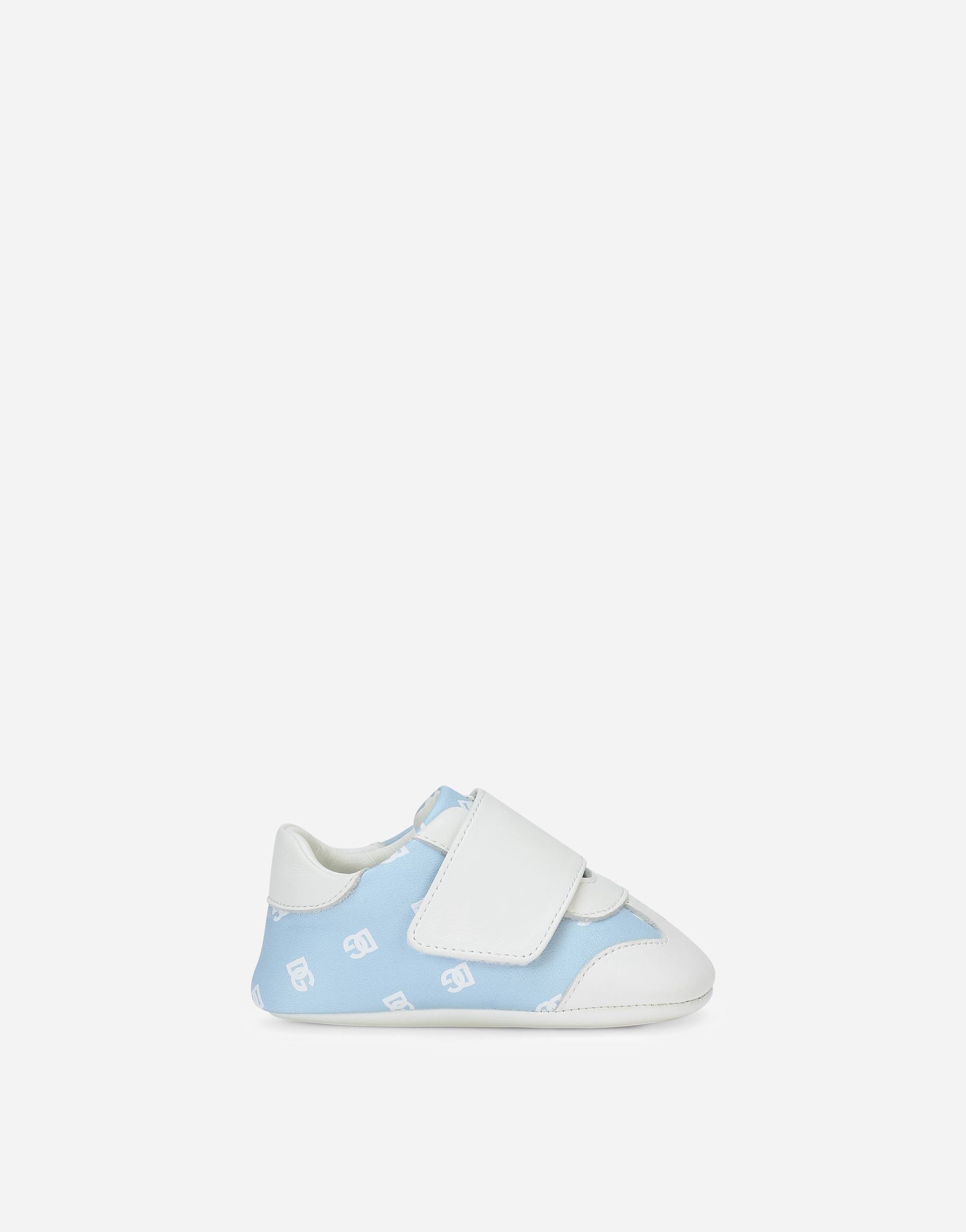 Dolce & Gabbana Babies' Nappa Leather Newborn Trainers With Dg-logo Print In Azure
