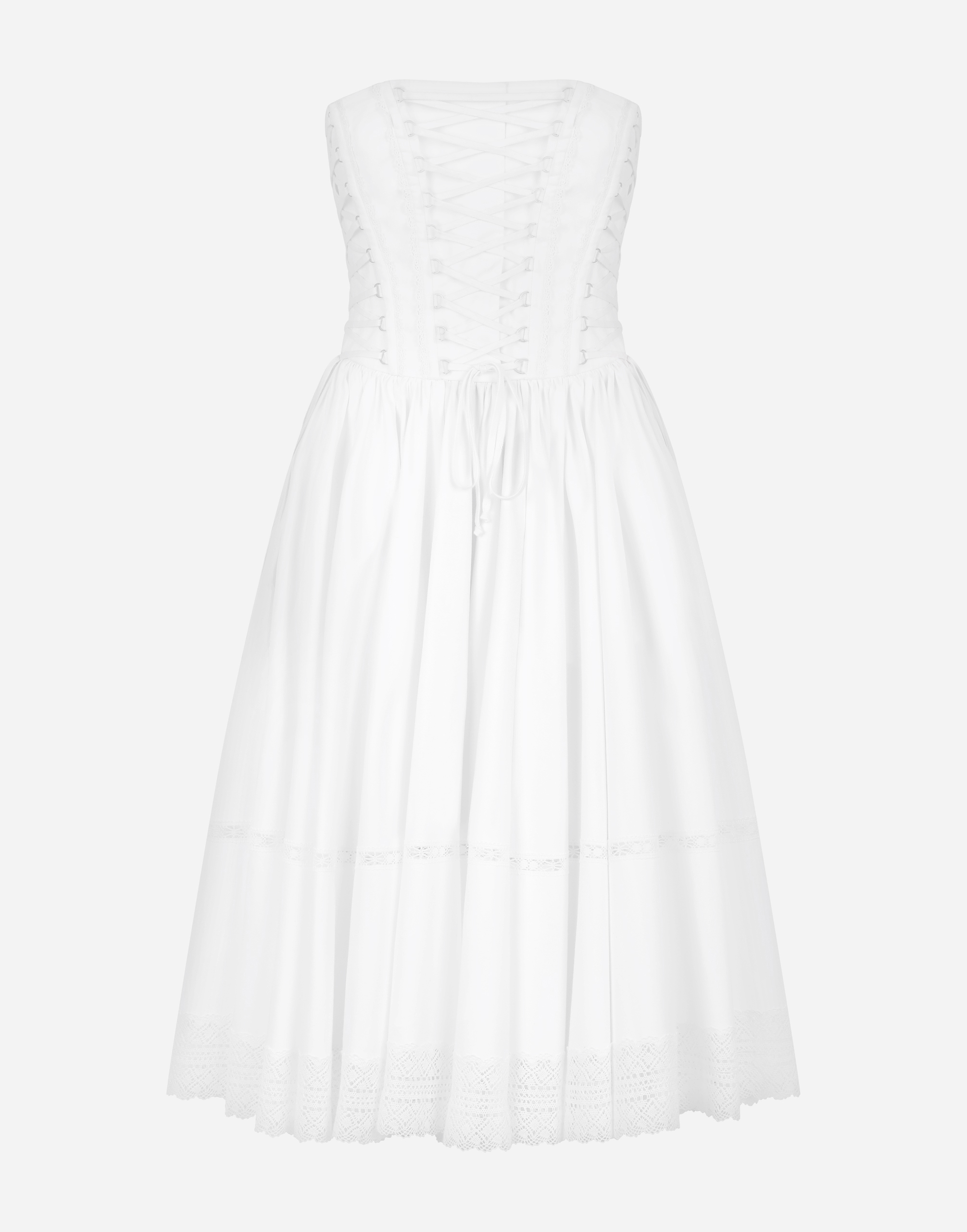 Gabardine bustier midi dress in White