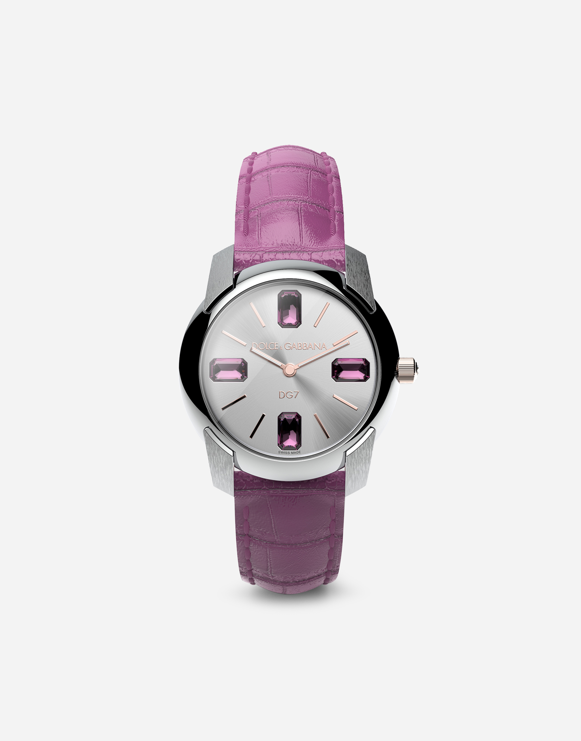 Watch with alligator strap in Pink