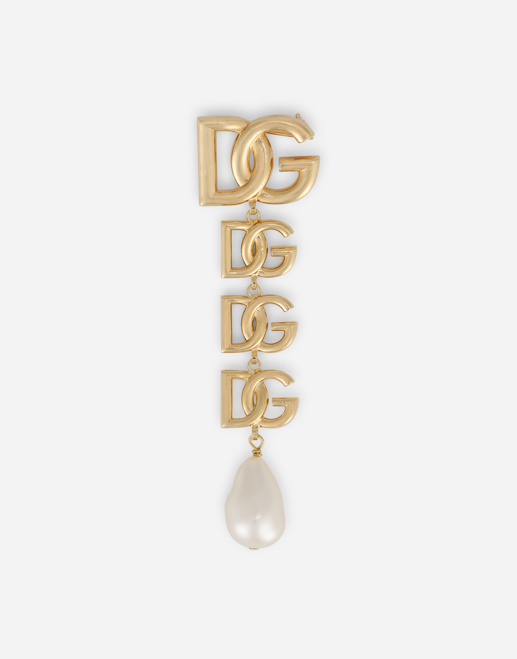 DG multi-logo brooch with pearl embellishment in Gold