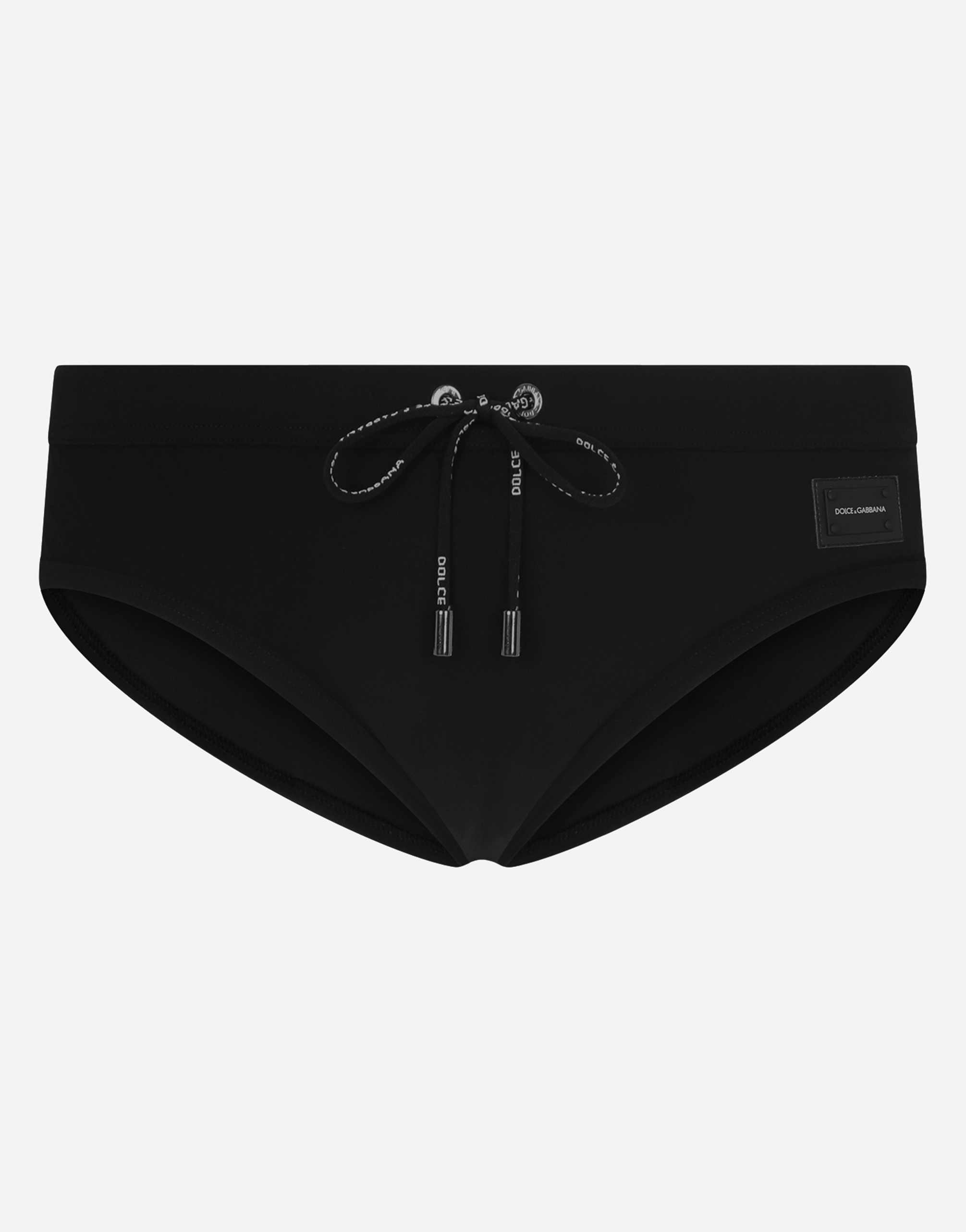 Swim briefs with high-cut leg and branded plate in Black