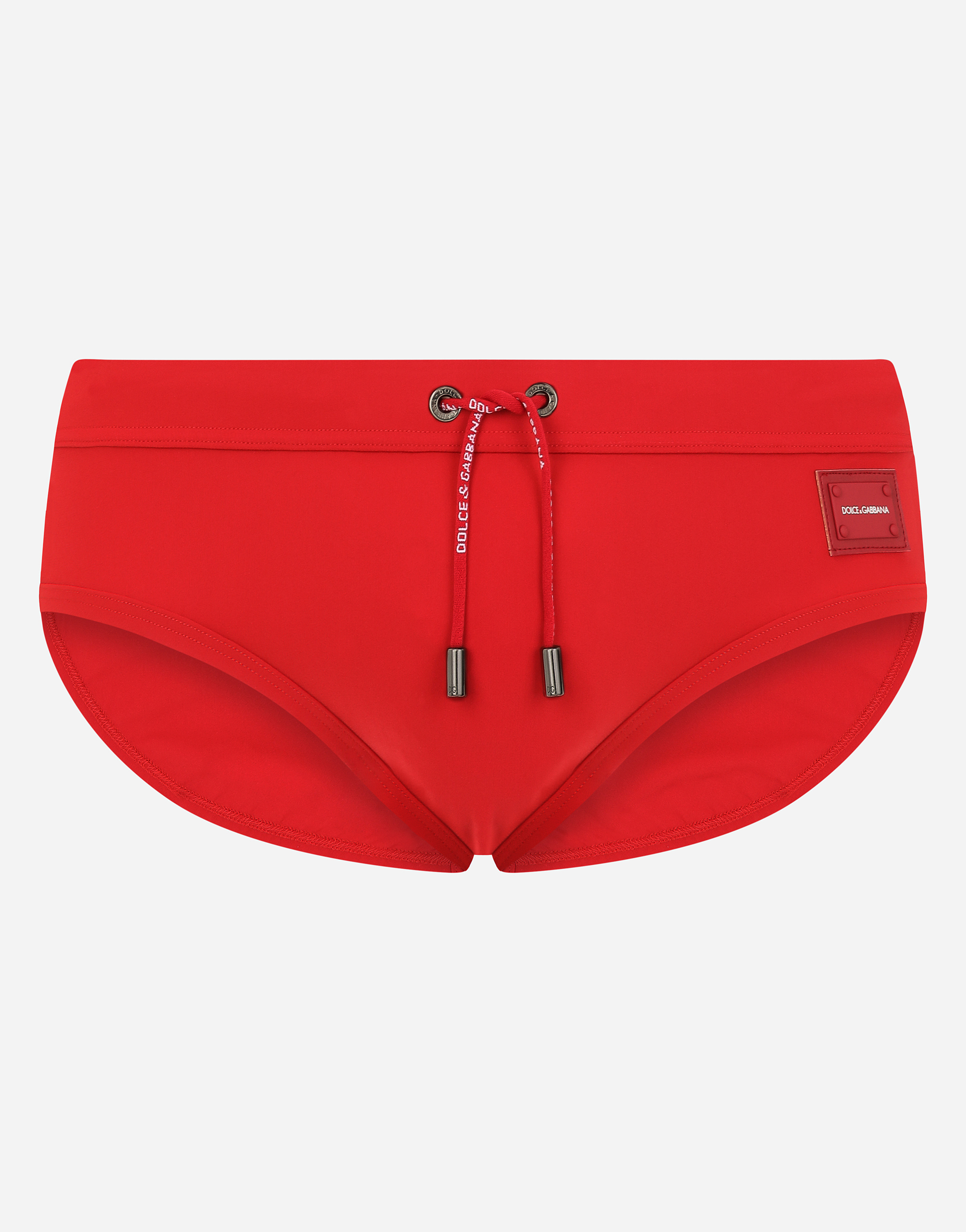 Swim briefs with high-cut leg and branded metal plate in Red