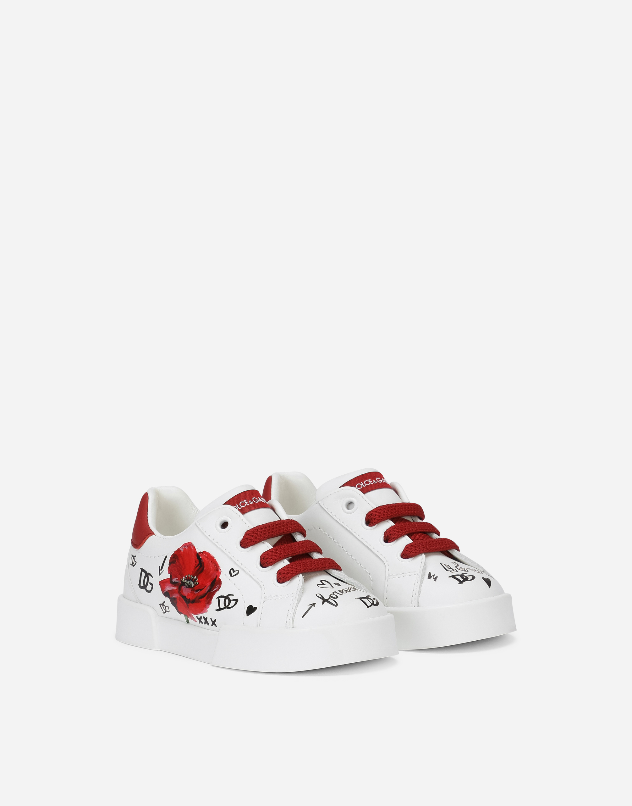 Shop Dolce & Gabbana First Steps Portofino Light Sneakers With Poppy Print In Multicolor