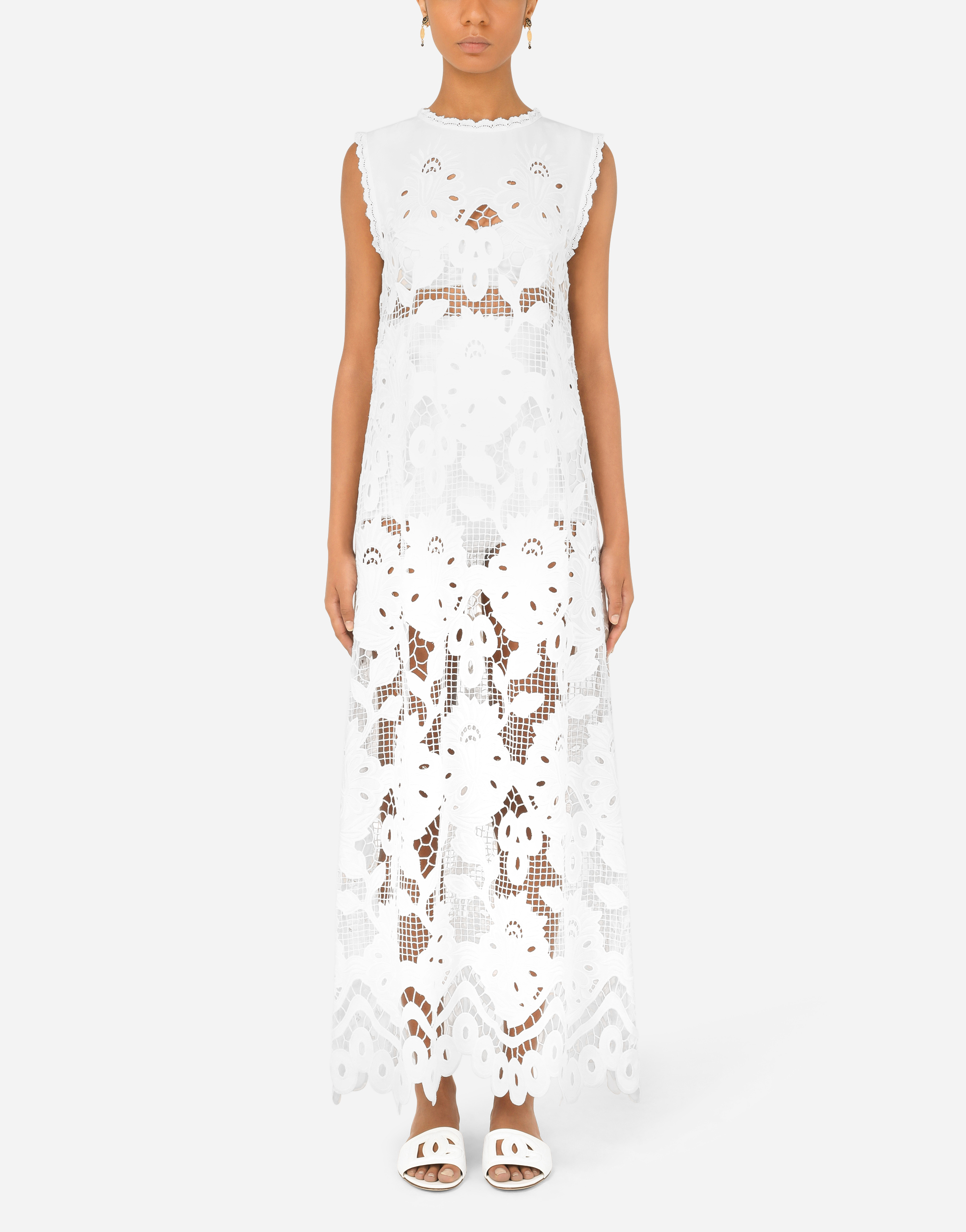 Long dress with openwork embellishment in White