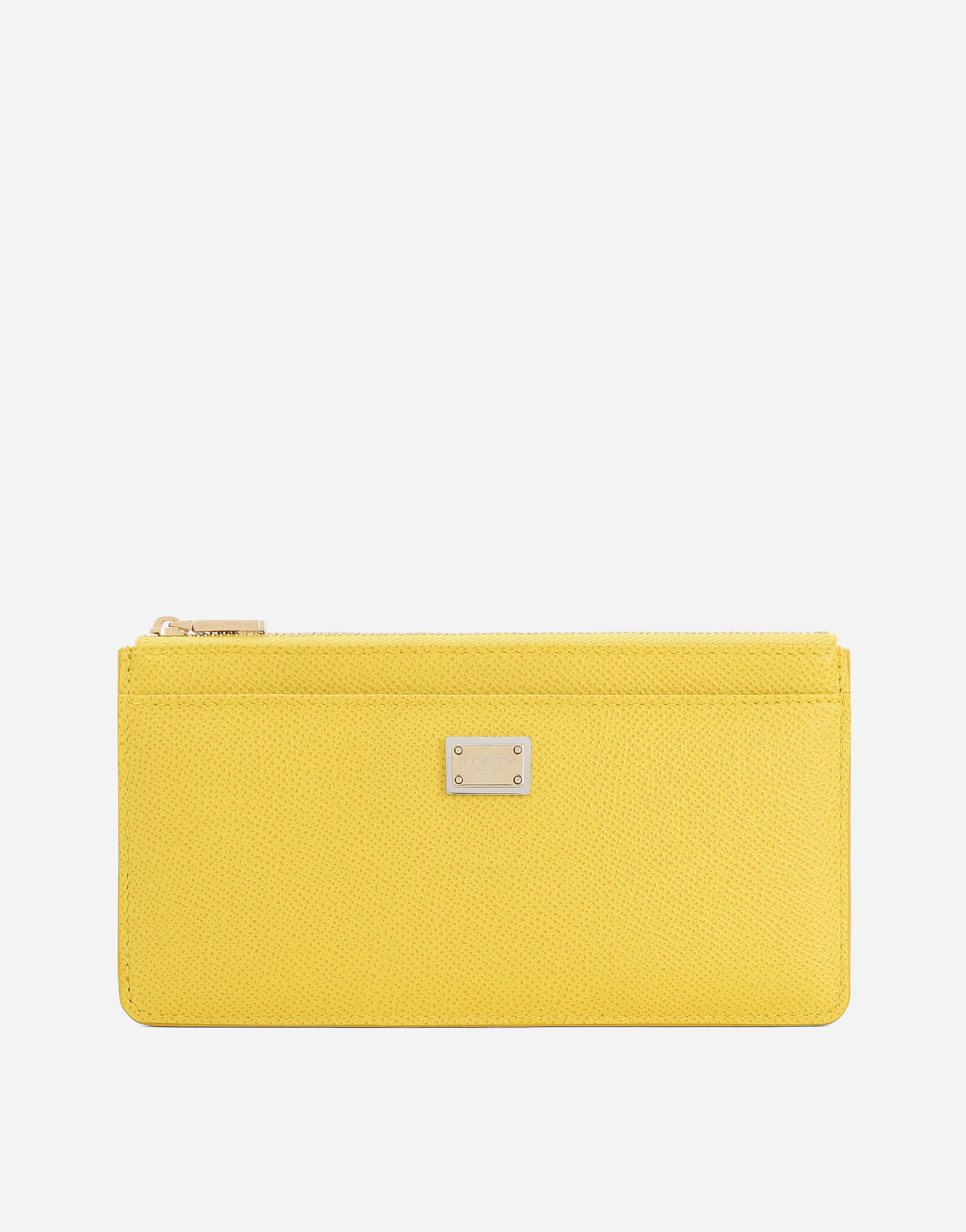 Large calfskin card holder with branded plate in Yellow