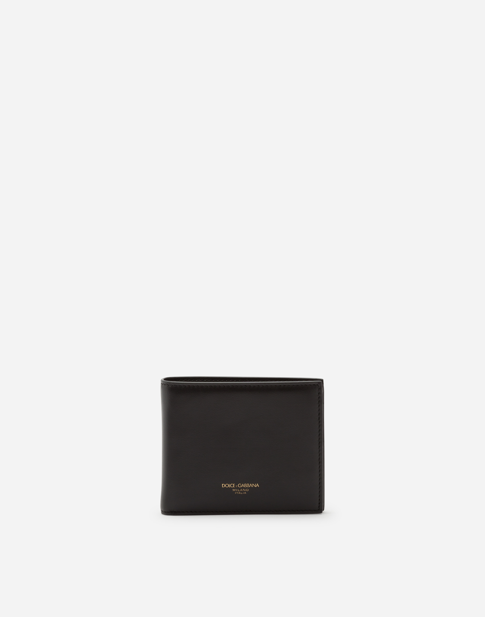 Calfskin bifold wallet with logo print in Black
