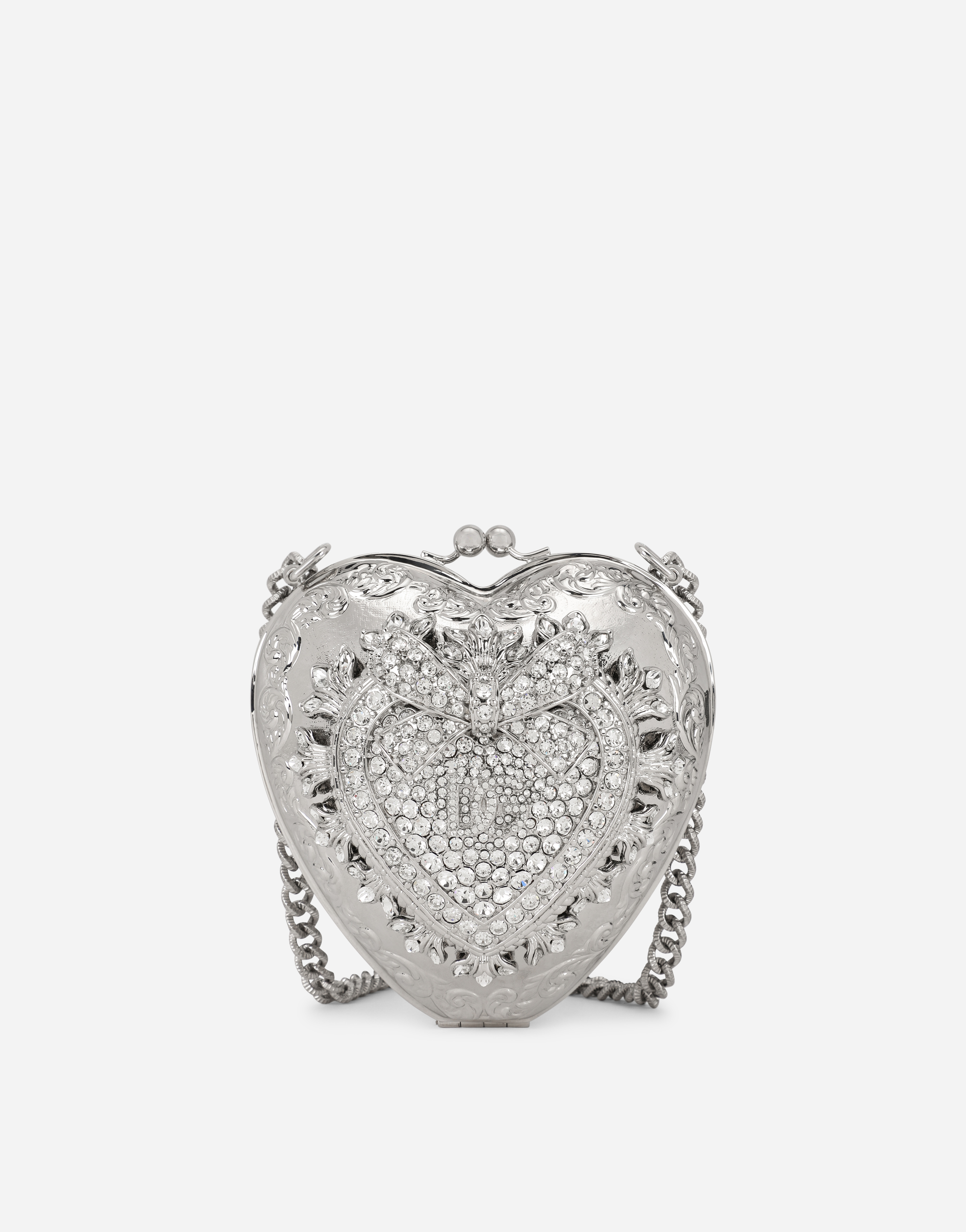 Metal Devotion heart bag with crystal embellishment in Silver