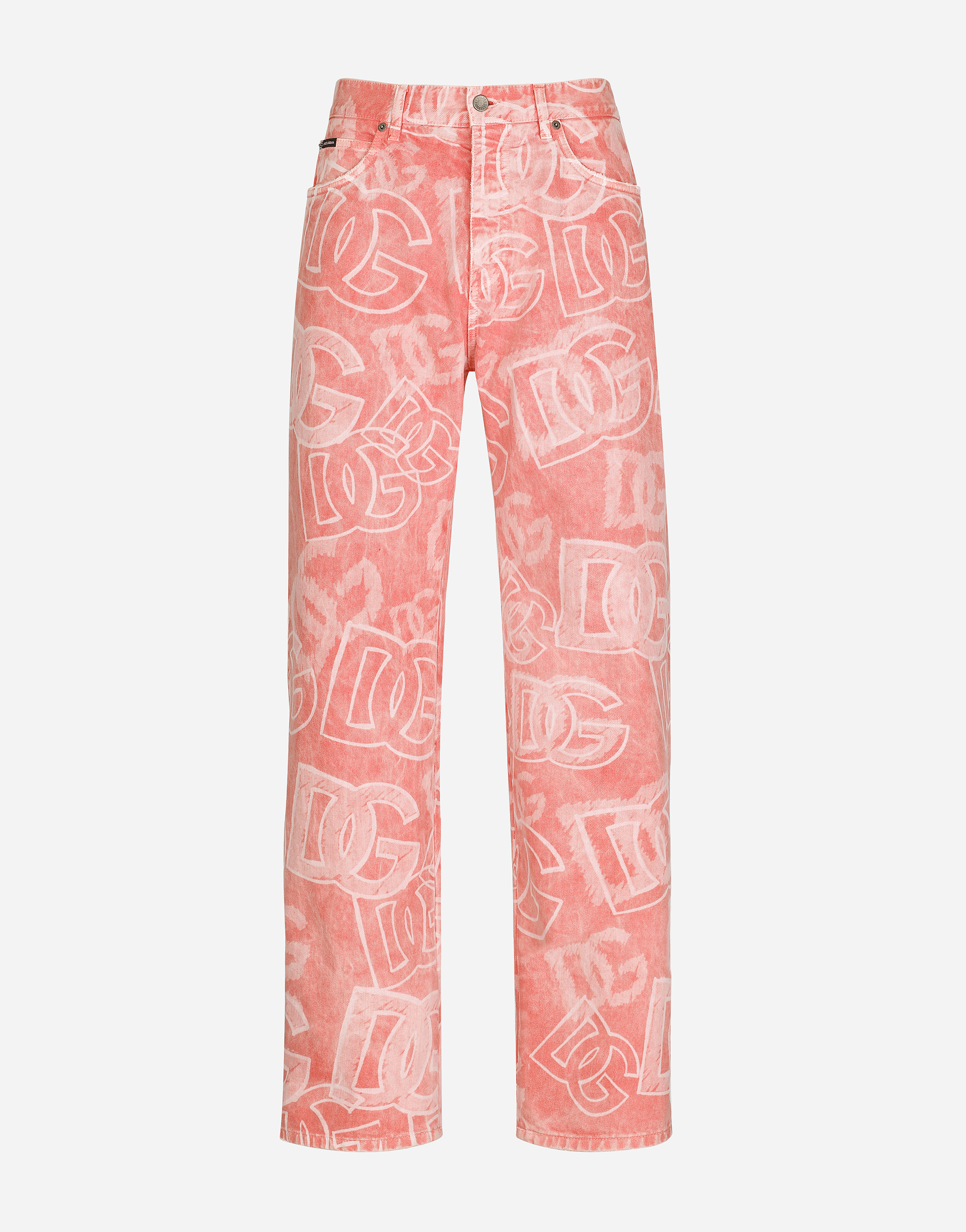 Oversize pink jeans with all-over DG print in Multicolor