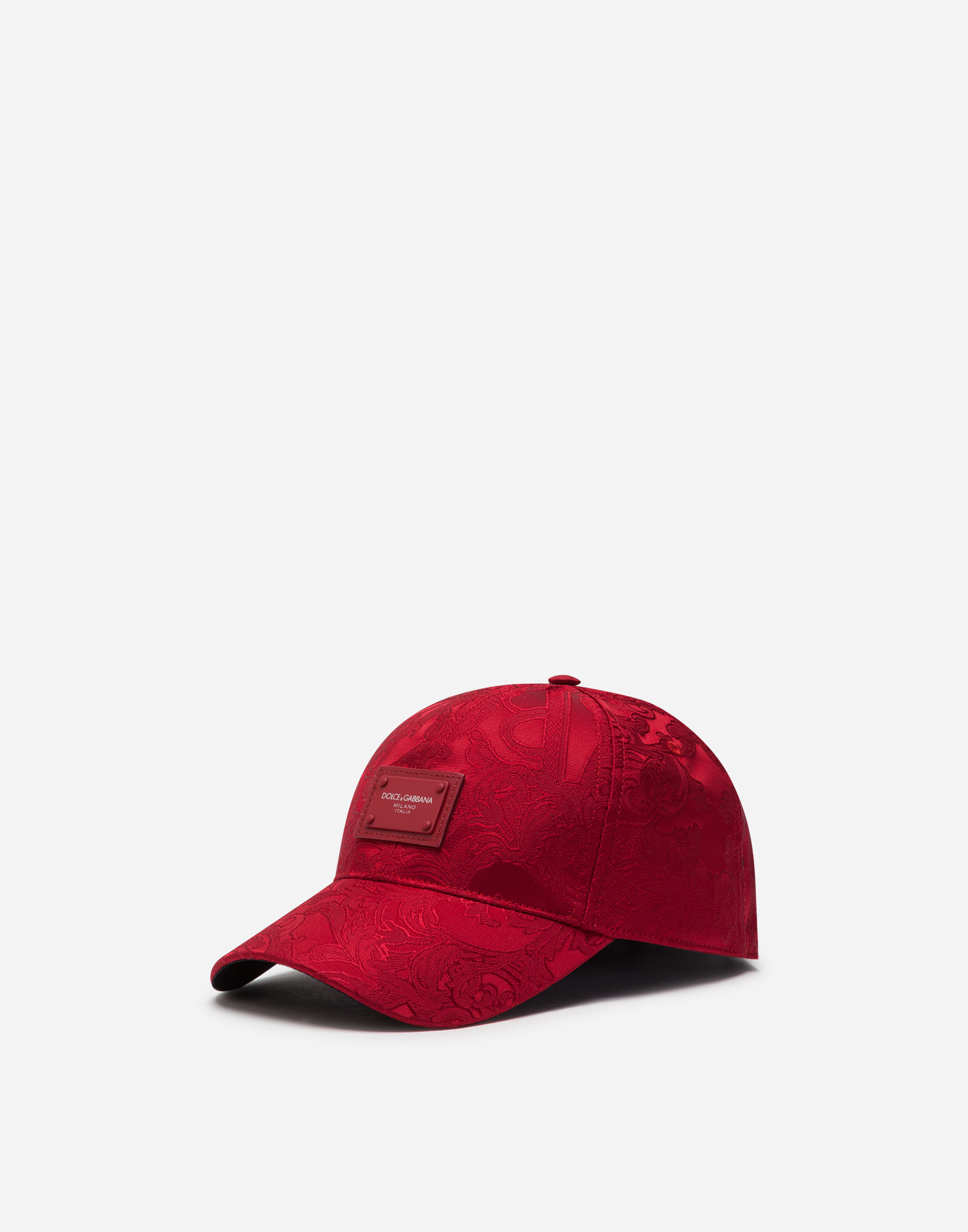 Floral jacquard baseball cap with patch in Red