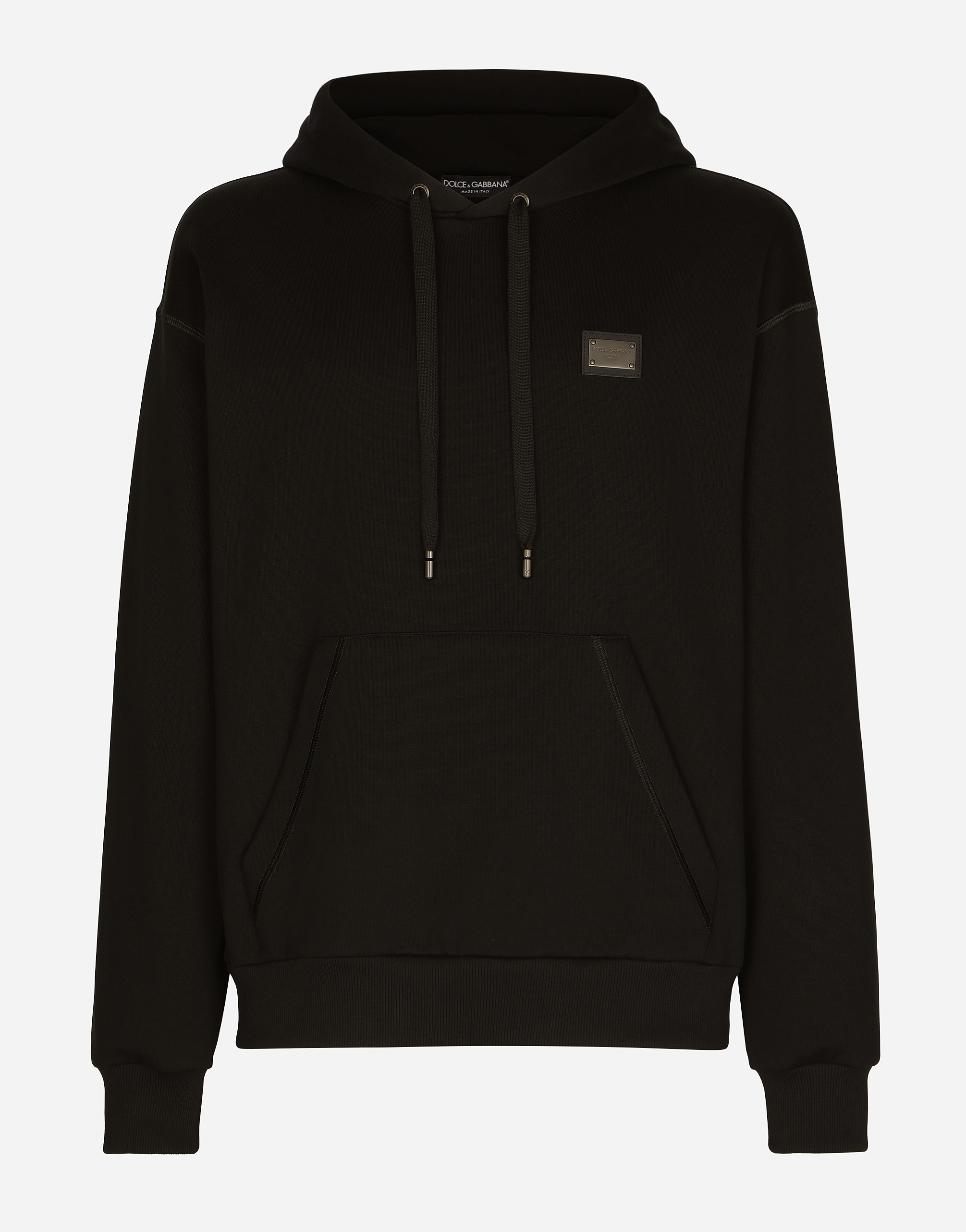 Jersey hoodie with branded tag in Black
