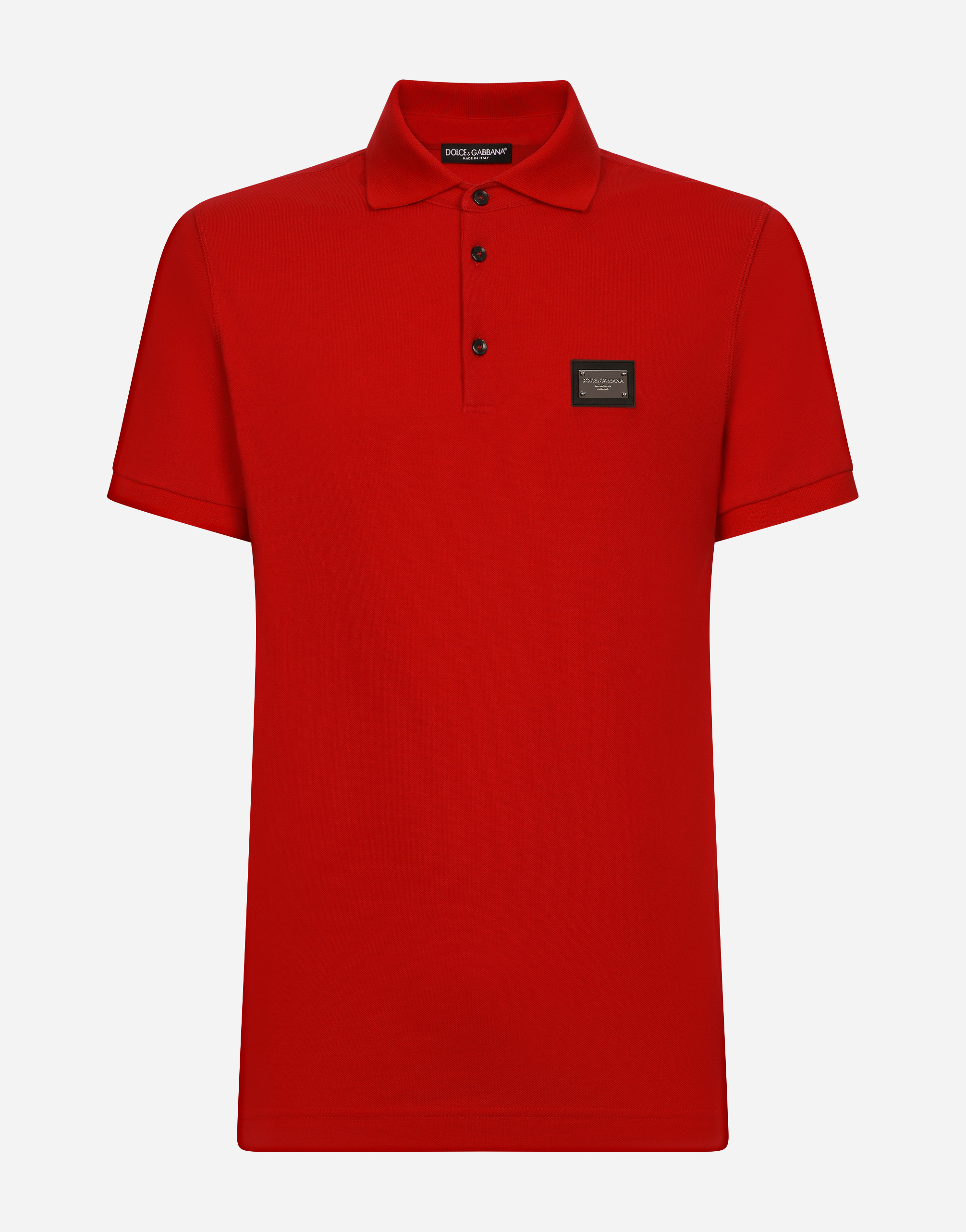 Cotton piqué polo-shirt with branded tag in Bordeaux
