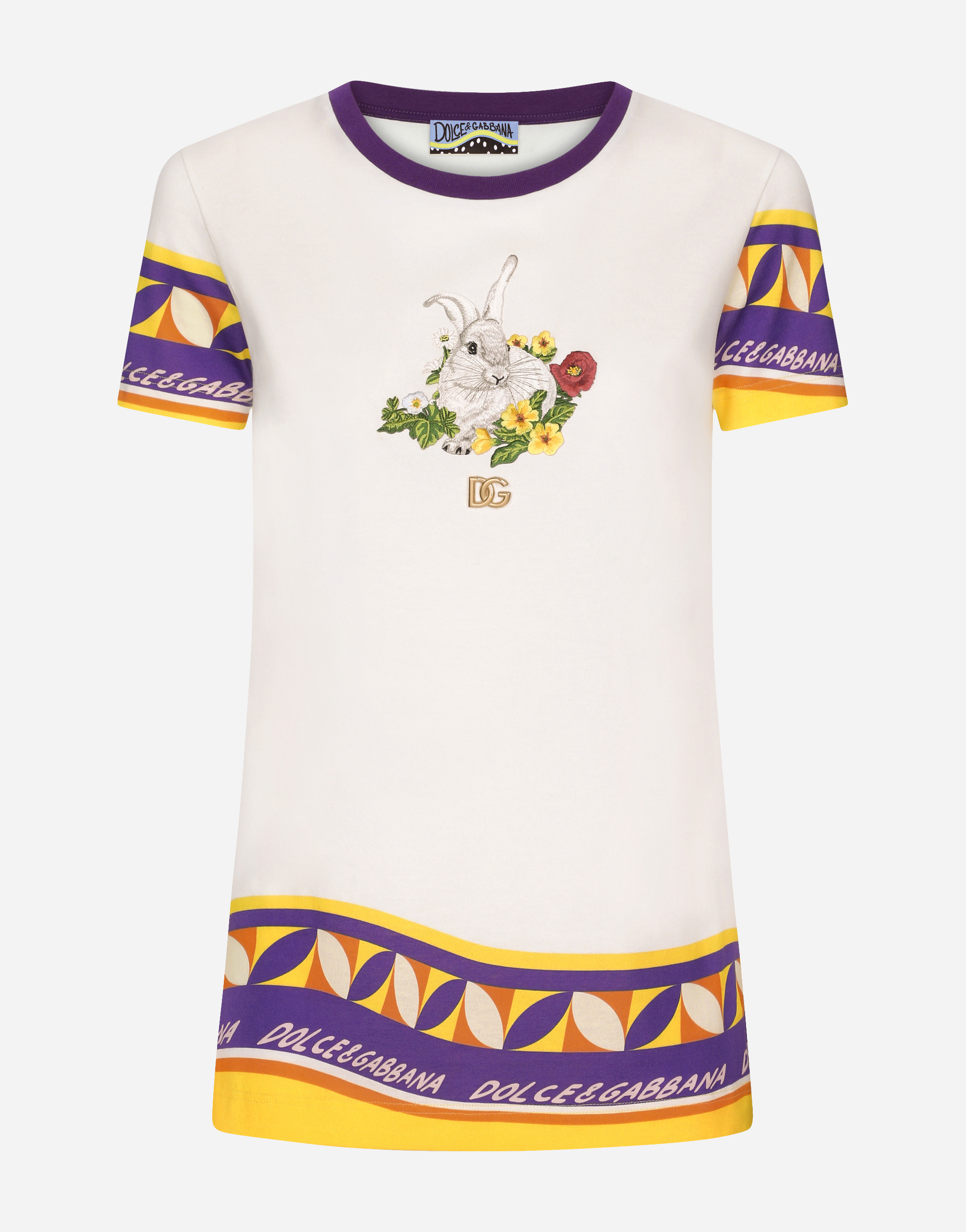 Printed cotton T-shirt with patch in Multicolor