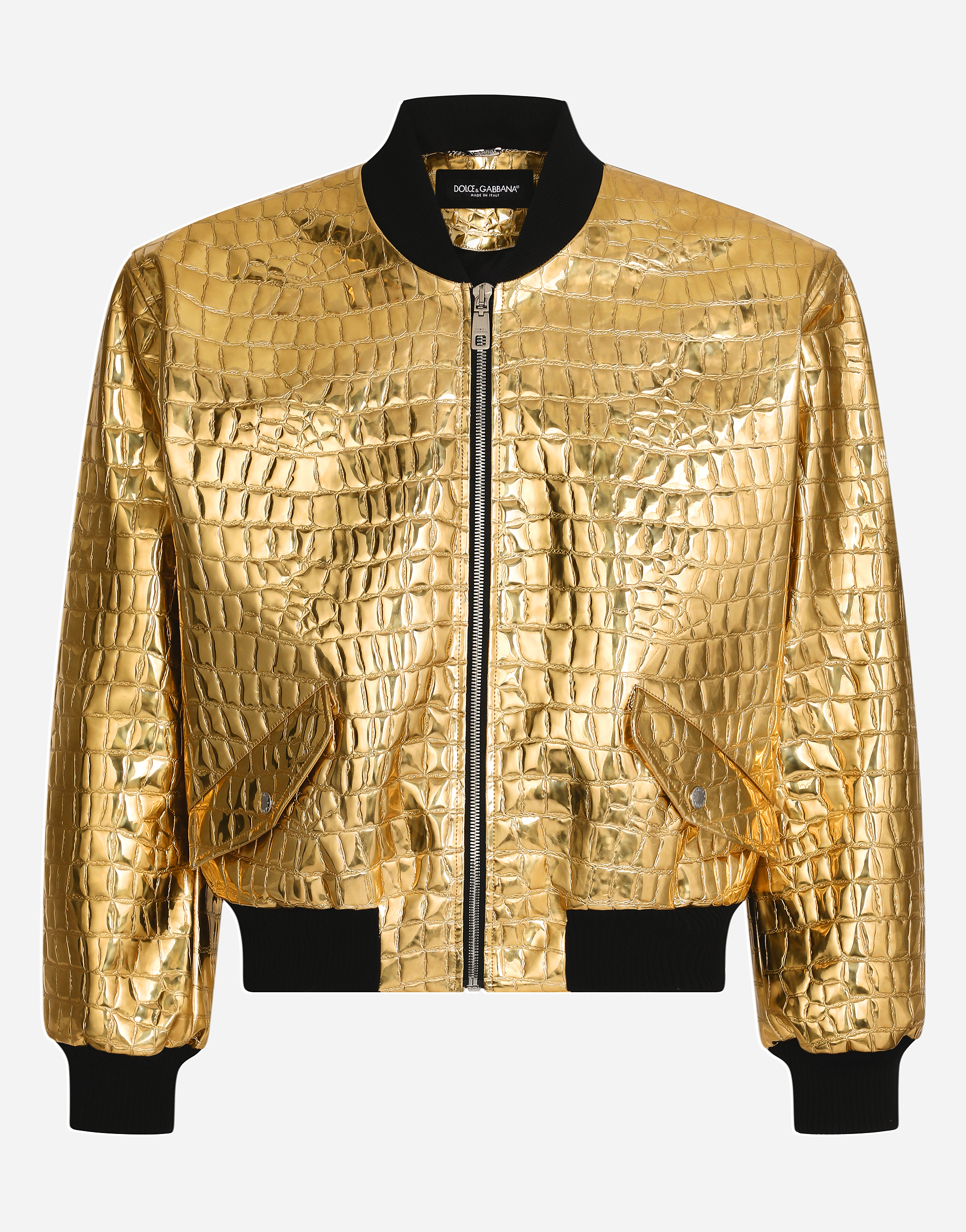 Alligator-print technical fabric jacket in Gold