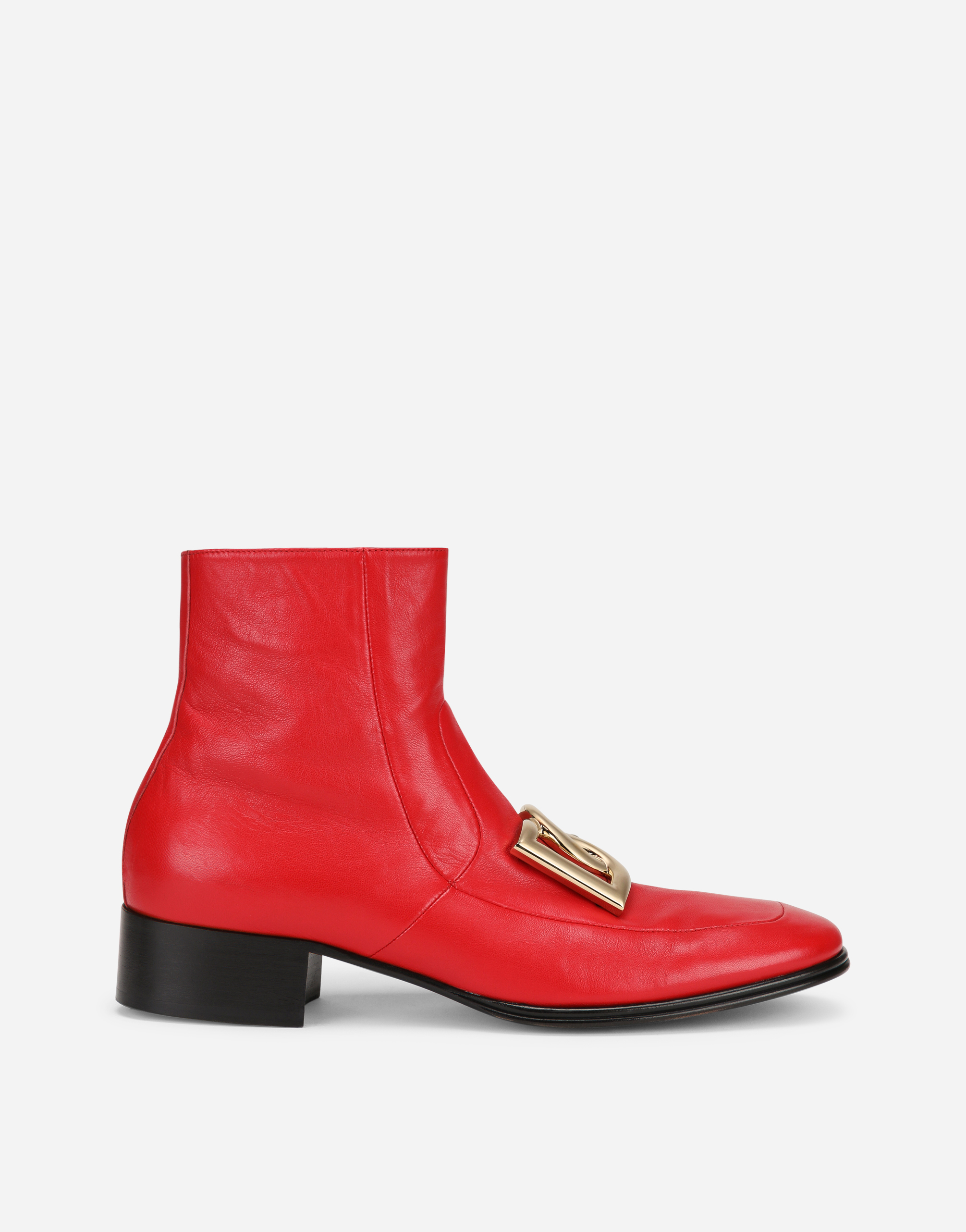 DOLCE & GABBANA NAPPA LEATHER ANKLE BOOTS WITH DG LOGO