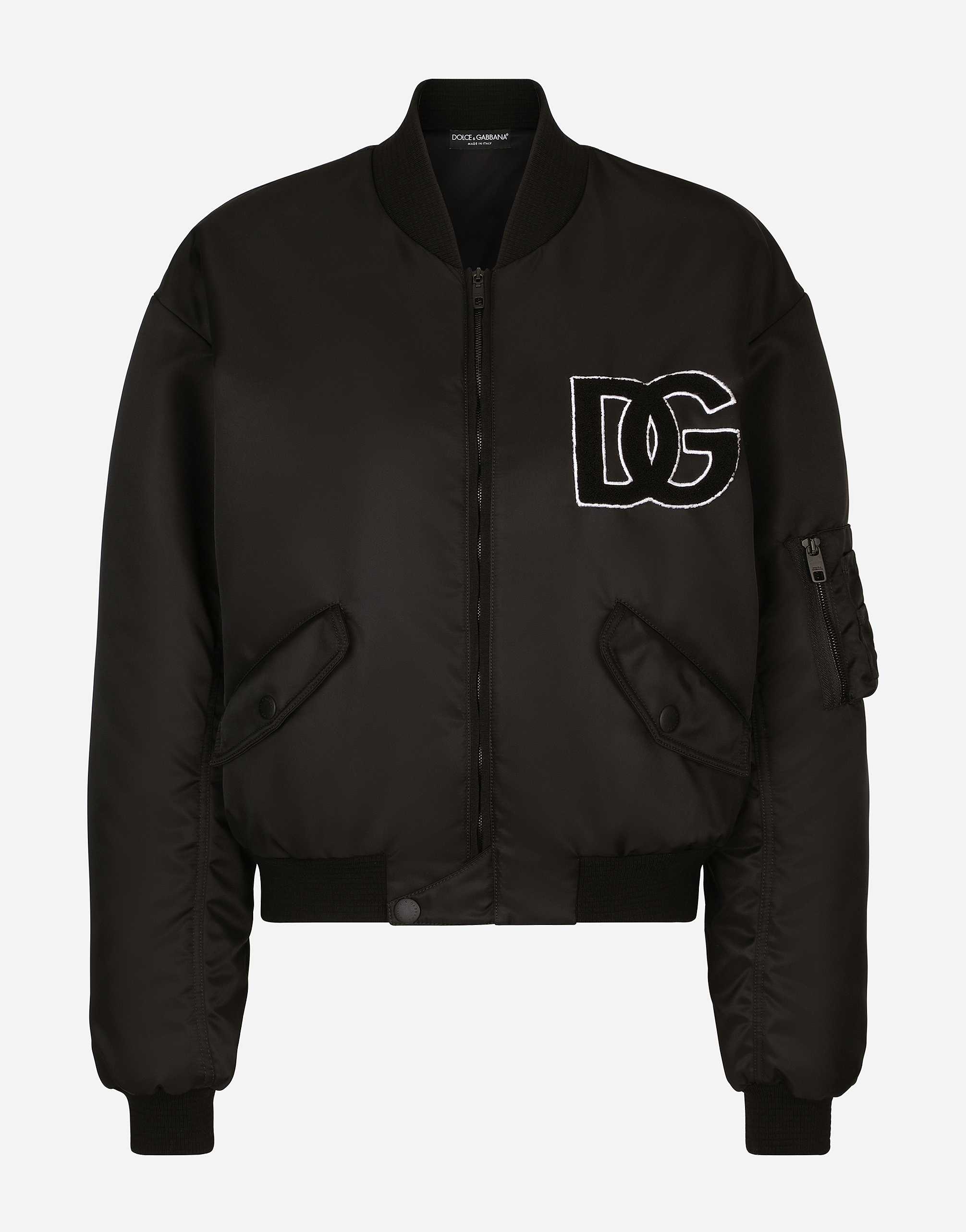 Nylon bomber jacket with DG logo patch in Black